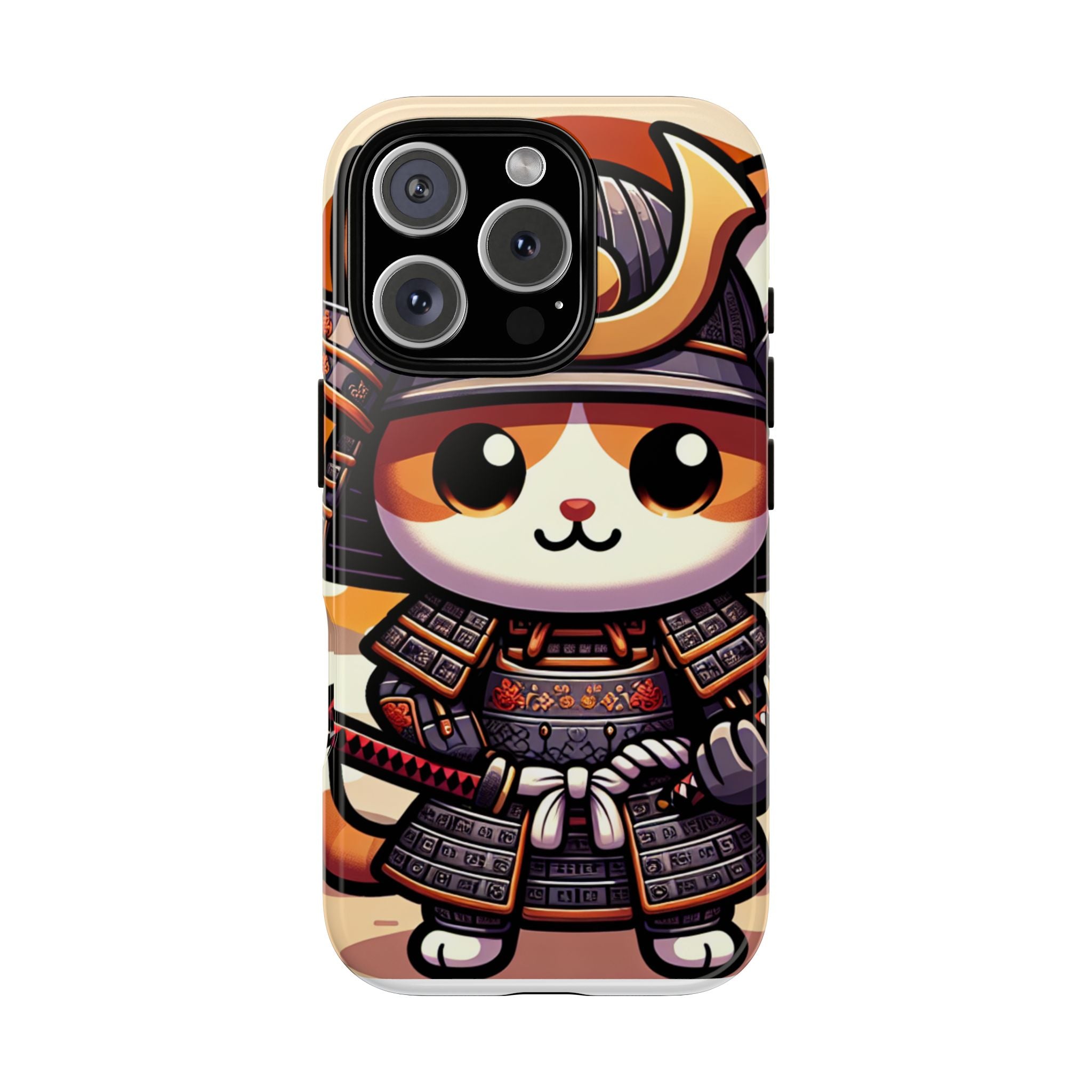Cute Cat Samurai Phone Case, Kawaii Armor Phone Cover, Unique Pet Gift, Animal Lover Accessory, Fun Tech Protection
