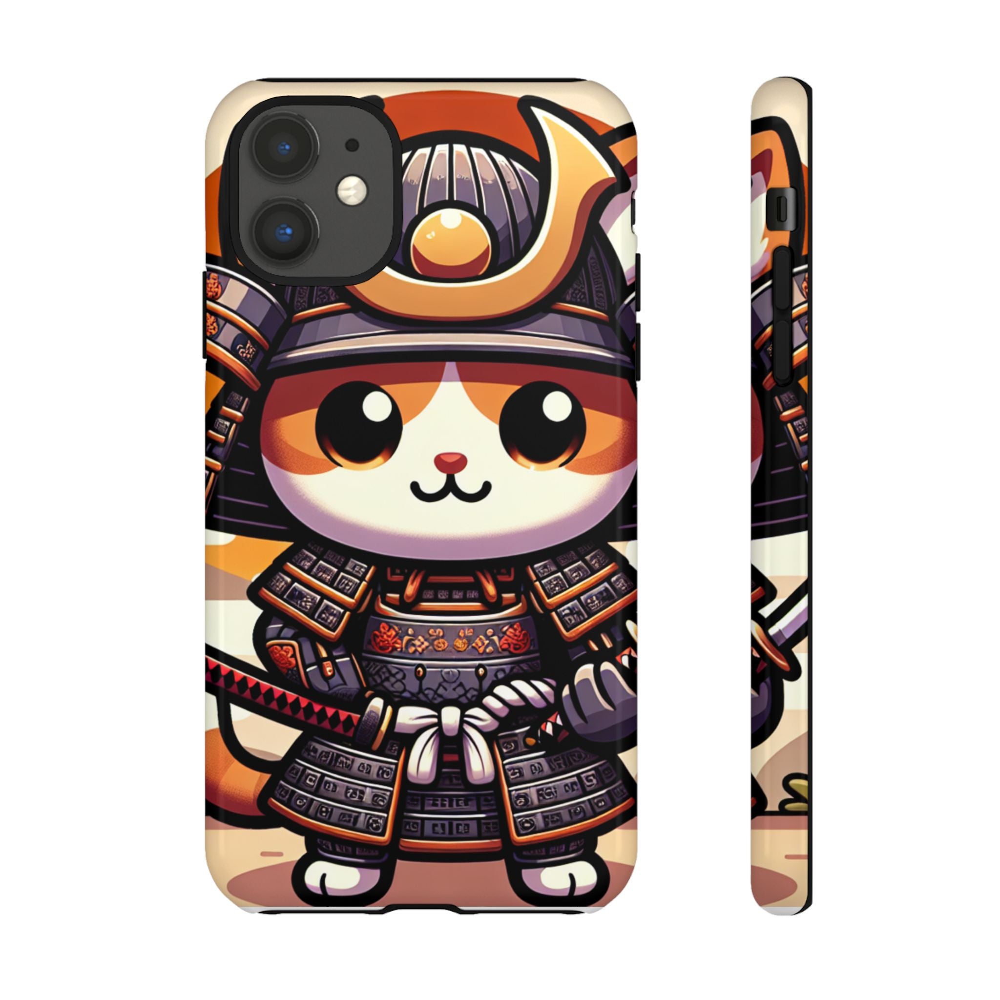 Cute Cat Samurai Phone Case, Kawaii Armor Phone Cover, Unique Pet Gift, Animal Lover Accessory, Fun Tech Protection