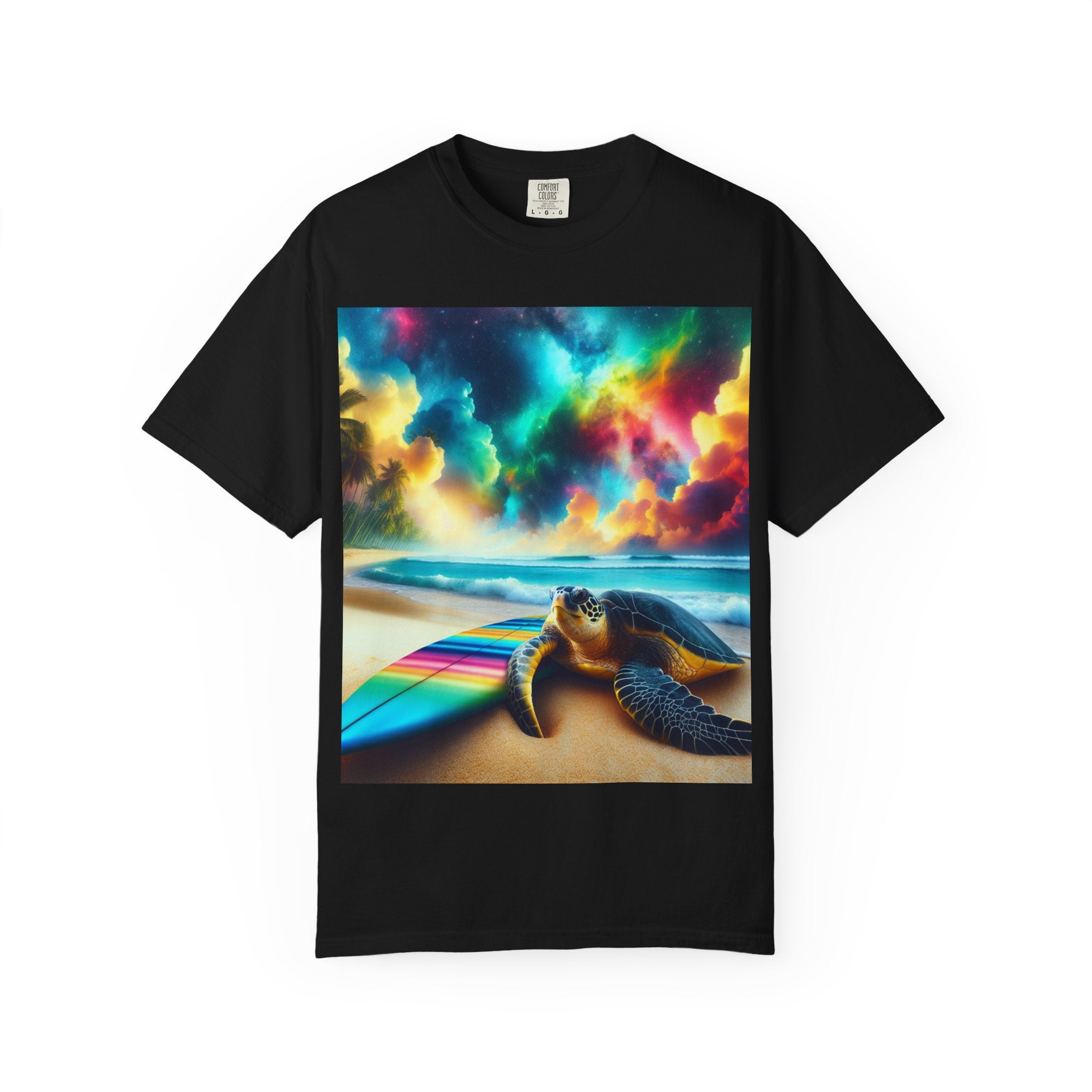 Colorful Turtle Surfing T-Shirt for Beach Lovers, Unisex Tee, Vacation Apparel, Ocean Theme, Summer Gift