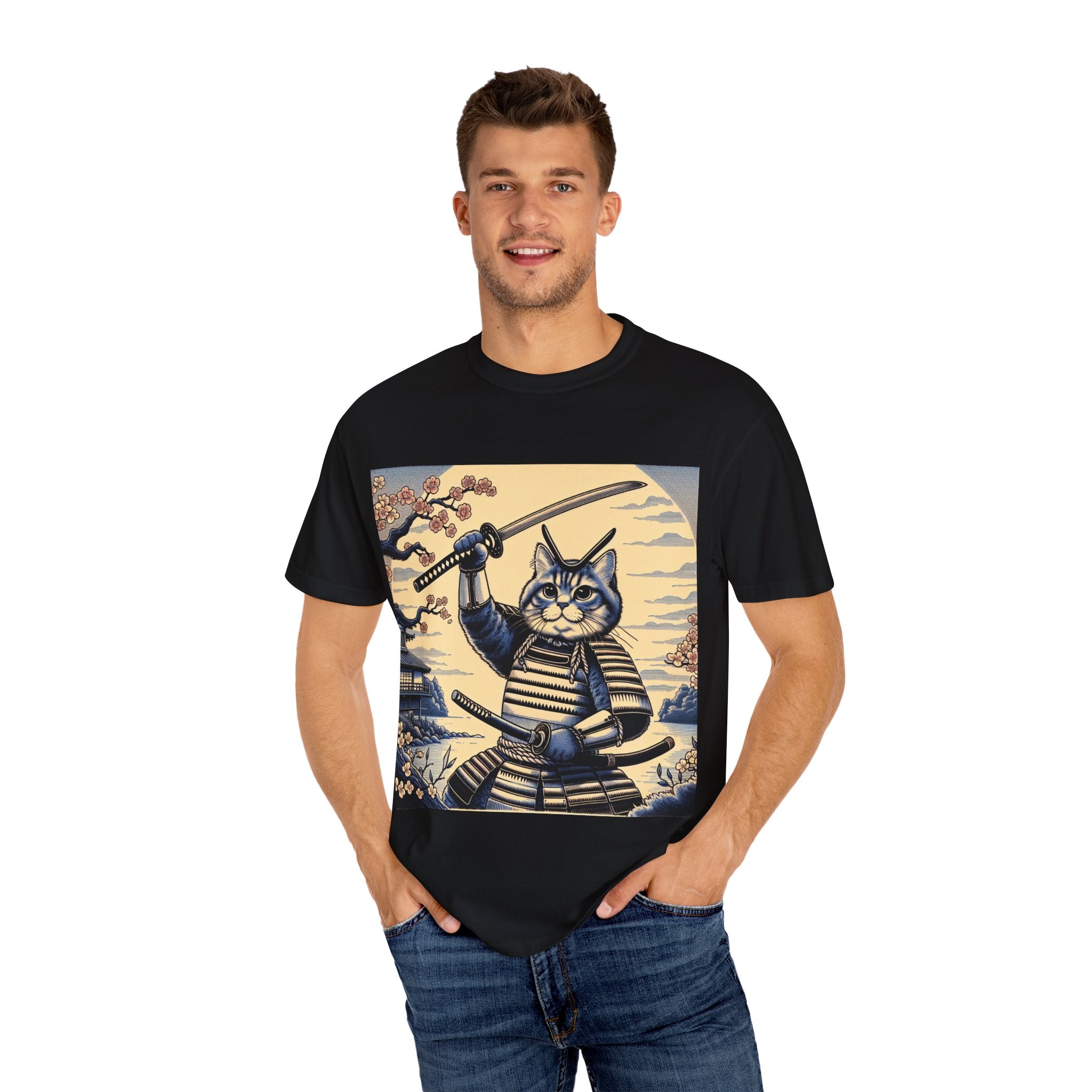 Samurai Cat T-Shirt, Unisex Graphic Tee, Unique Animal Design, Gift for Cat Lovers, Casual Wear, Anime Inspired Style