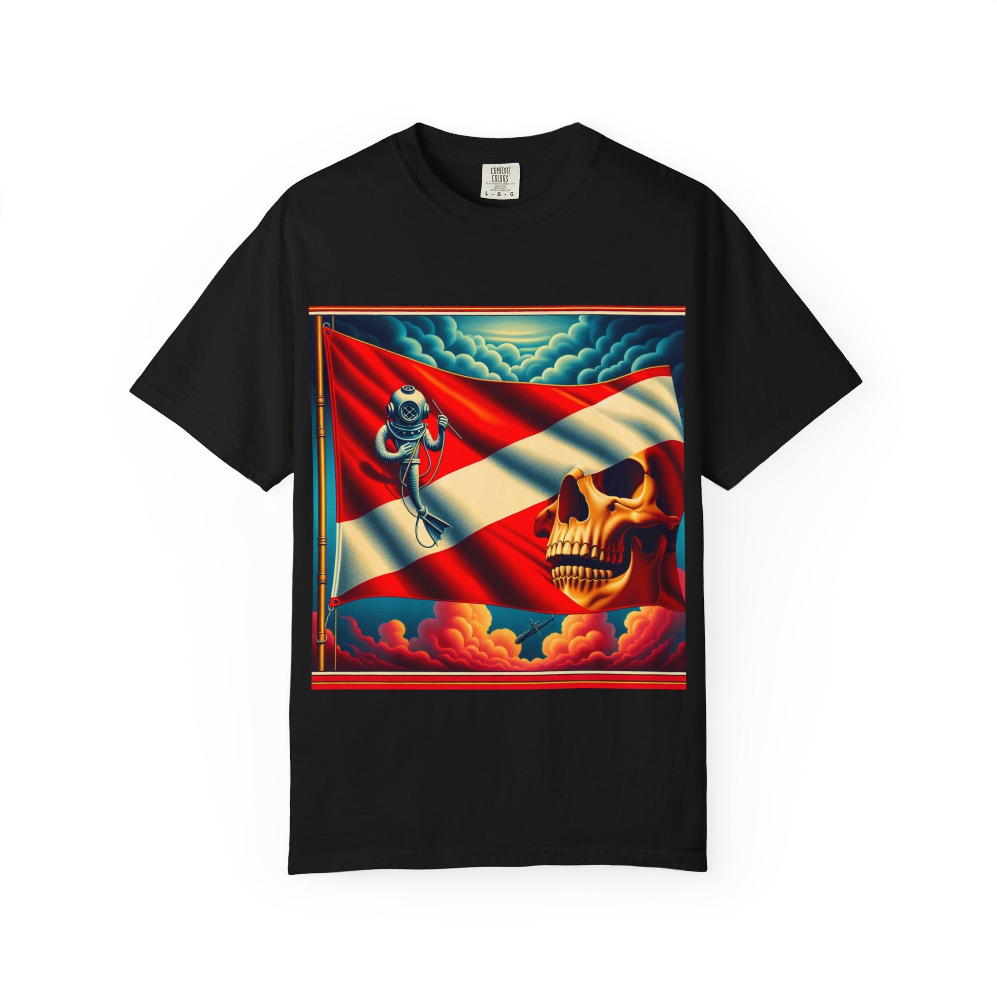 Vibrant Graphic T-shirt, Bold Skull and Astronaut Design, Unisex Casual Wear, Summer Vibes, Festival Attire, Unique Gift Idea