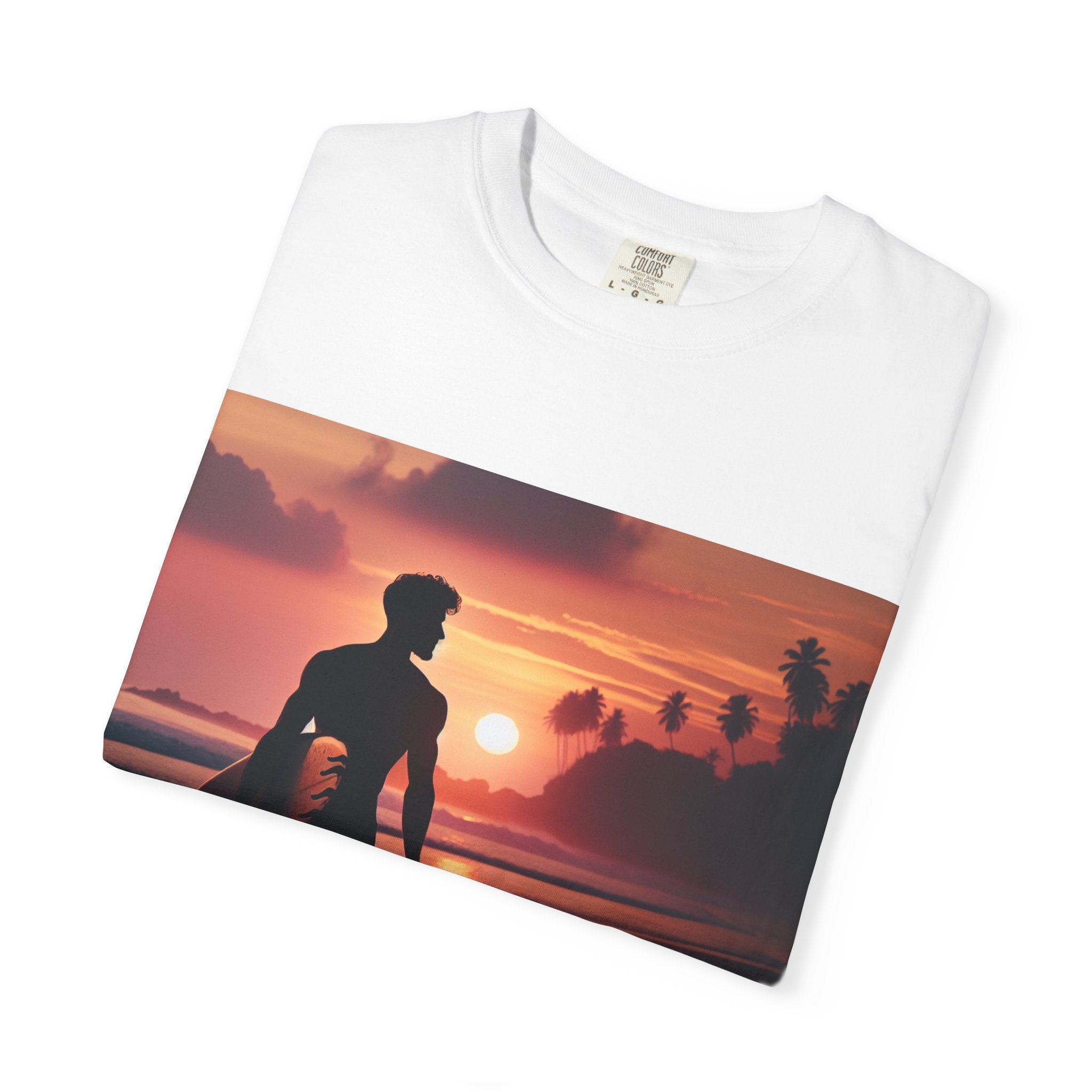 Sunset Surfer Unisex T-Shirt, Beach Vibes Tee, Perfect for Summer, Gift for Surfers, Casual Wear, Vacation Outfit, Surfing Apparel