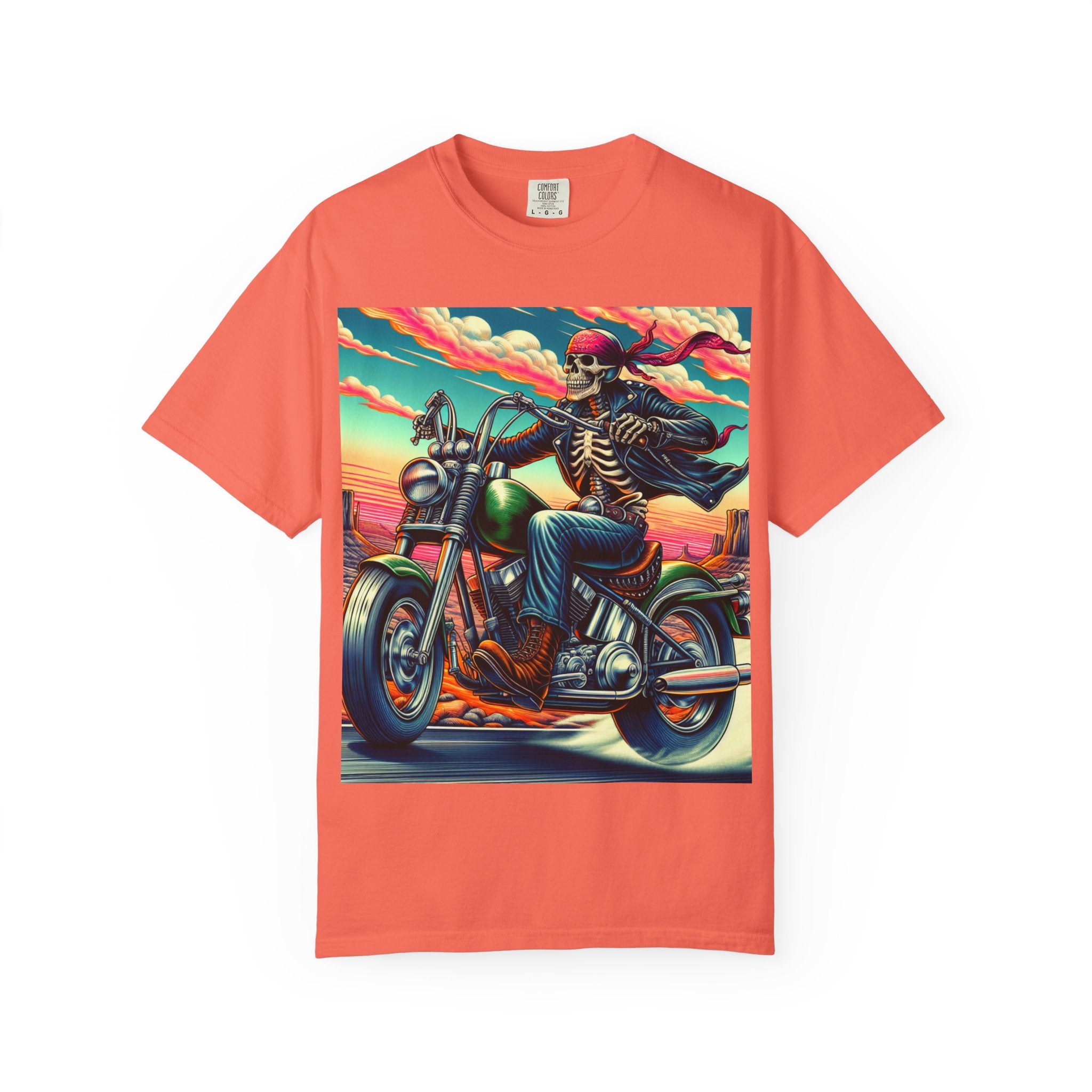 Skeleton Rider T-Shirt - Bohemian Vibe, Perfect for Bikers, Music Festivals, Casual Wear, Gift for Adventurers