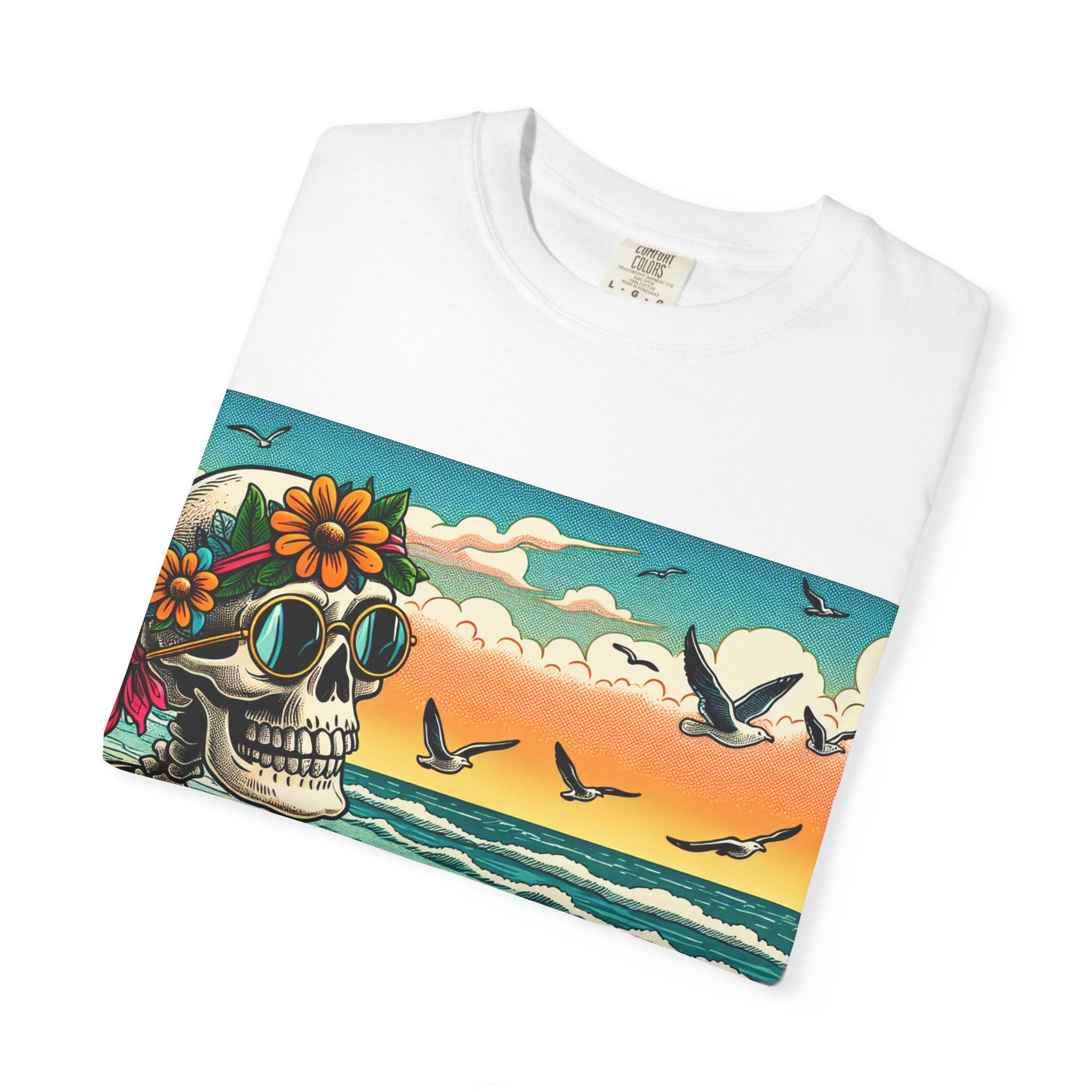 Beach Vibes Skull Graphic Tee | Unisex Summer Shirt, Bohemian Fashion, Festival Wear, Eco-Friendly Tee, Casual Vacation Outfit