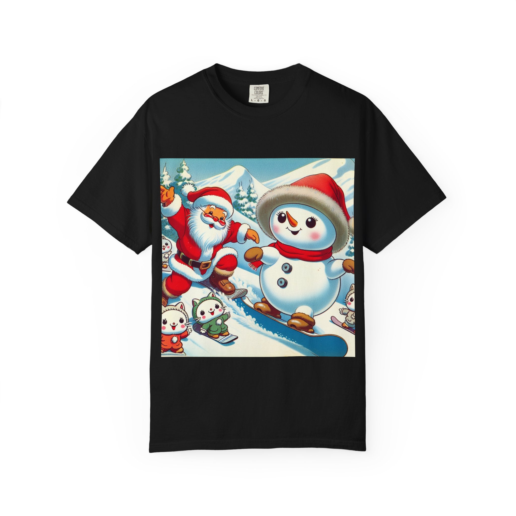 Festive Holiday T-shirt - Santa and Snowman Graphic, Christmas Gift, Unisex Tee, Winter Wear, Cute Christmas Shirt