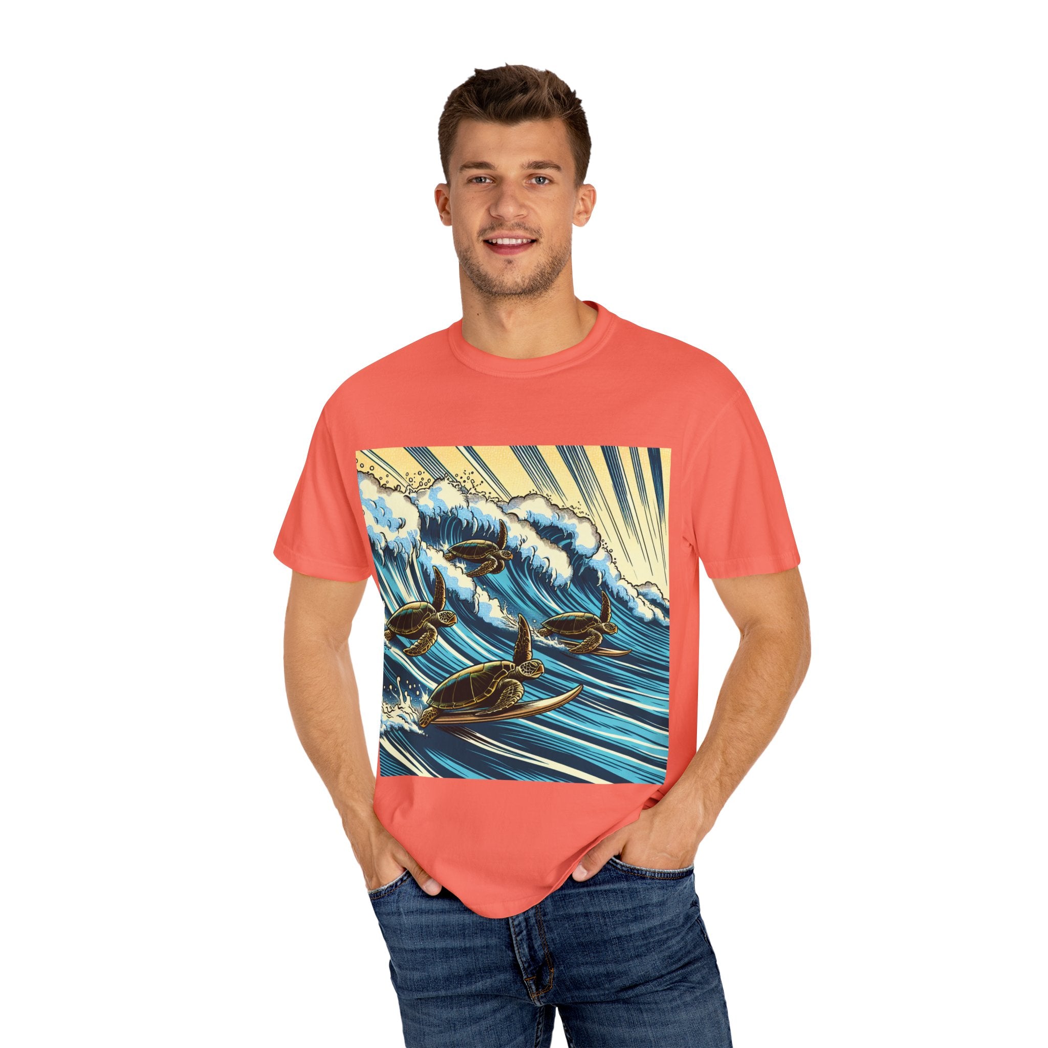 Ocean Wave T-Shirt with Sea Turtles, Eco-Friendly Apparel, Beach Lover Gift, Unisex Casual Wear, Summer Vibes Shirt, Gift for Ocean Lovers