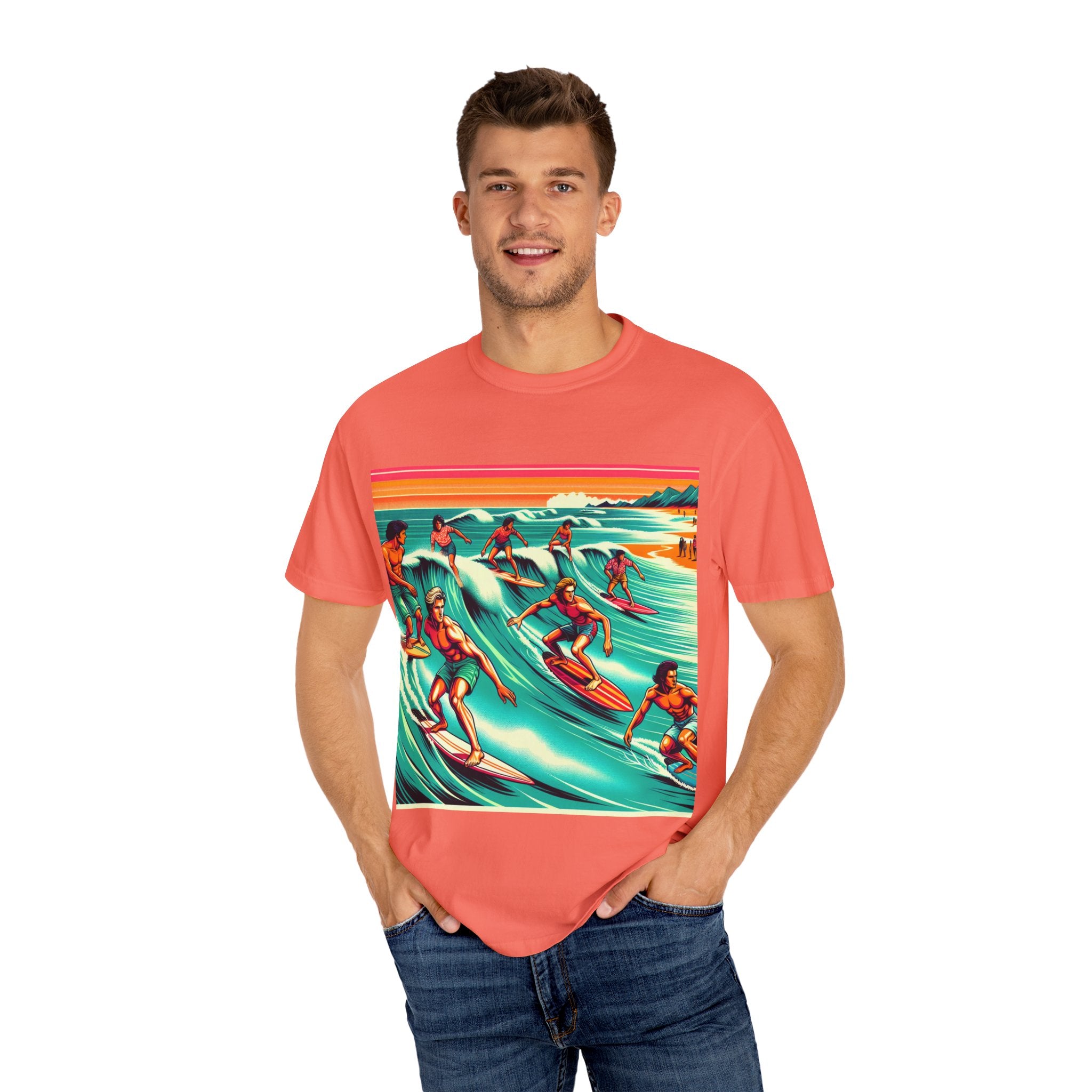 Retro Surfing T-Shirt, Cool Beachwear, Summer Gift, Unisex Casual Tee, Surfer Style Apparel, Vintage Wave Art Shirt