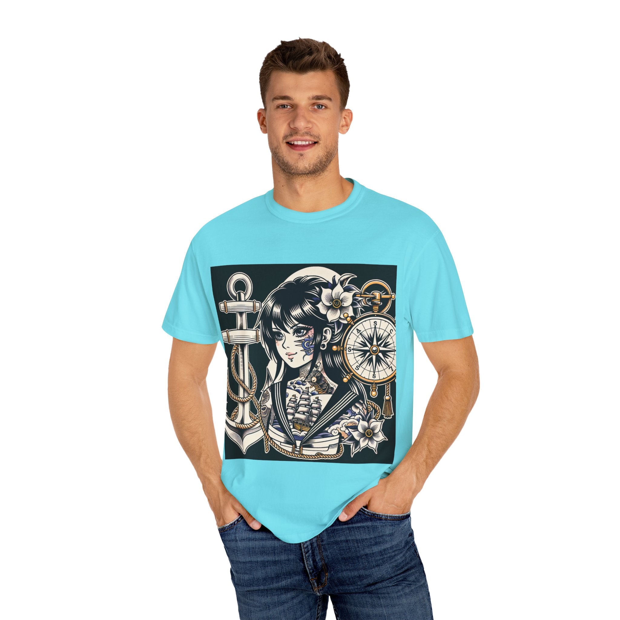 Stylish Unisex Garment-Dyed T-Shirt with Retro Floral Design, Graphic Tee for Festivals, Casual Wear, Gift for Art Lovers, Streetwear