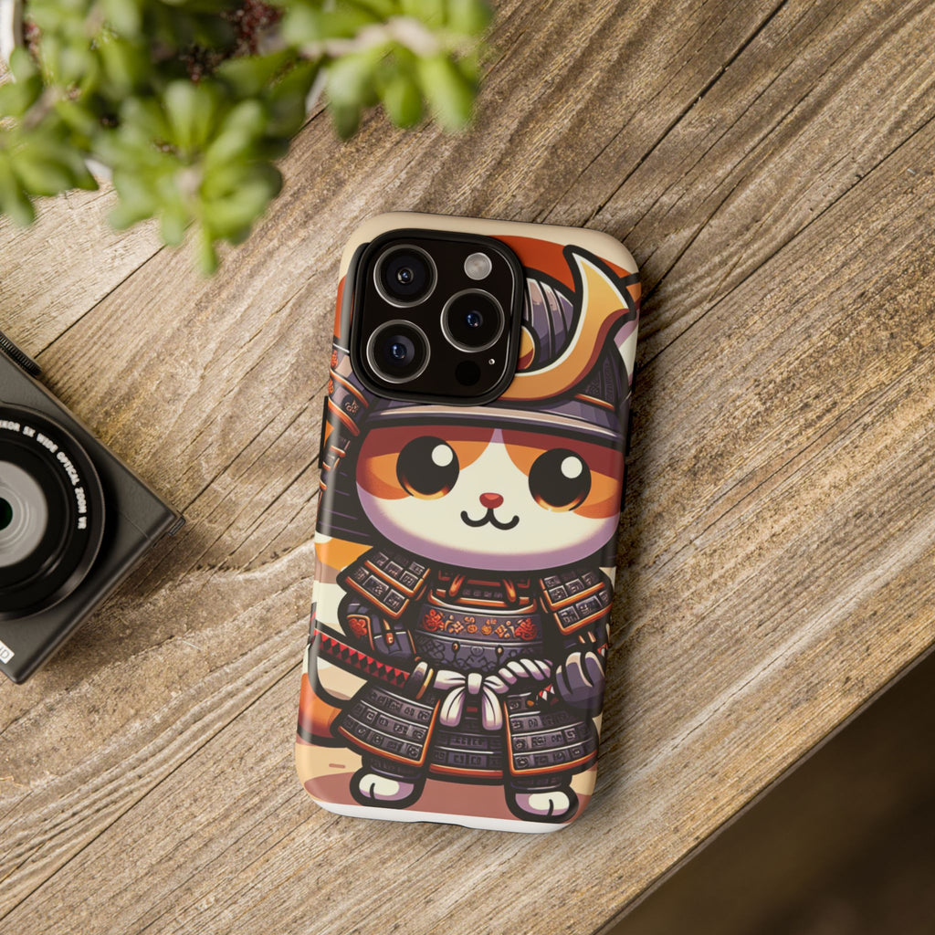Cute Cat Samurai Phone Case, Kawaii Armor Phone Cover, Unique Pet Gift, Animal Lover Accessory, Fun Tech Protection