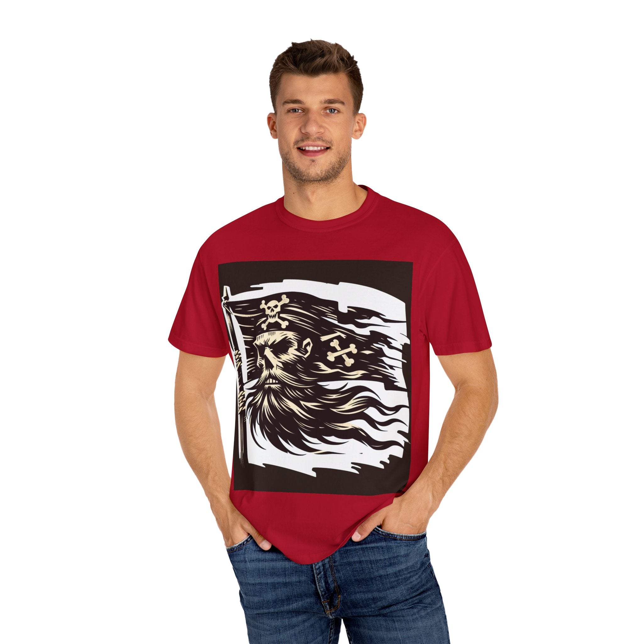 Skull Pirate T-Shirt, Unisex Garment-Dyed Tee for Adventurers, Perfect for Halloween, Pirate Parties, Casual Style, Unique Gift Idea