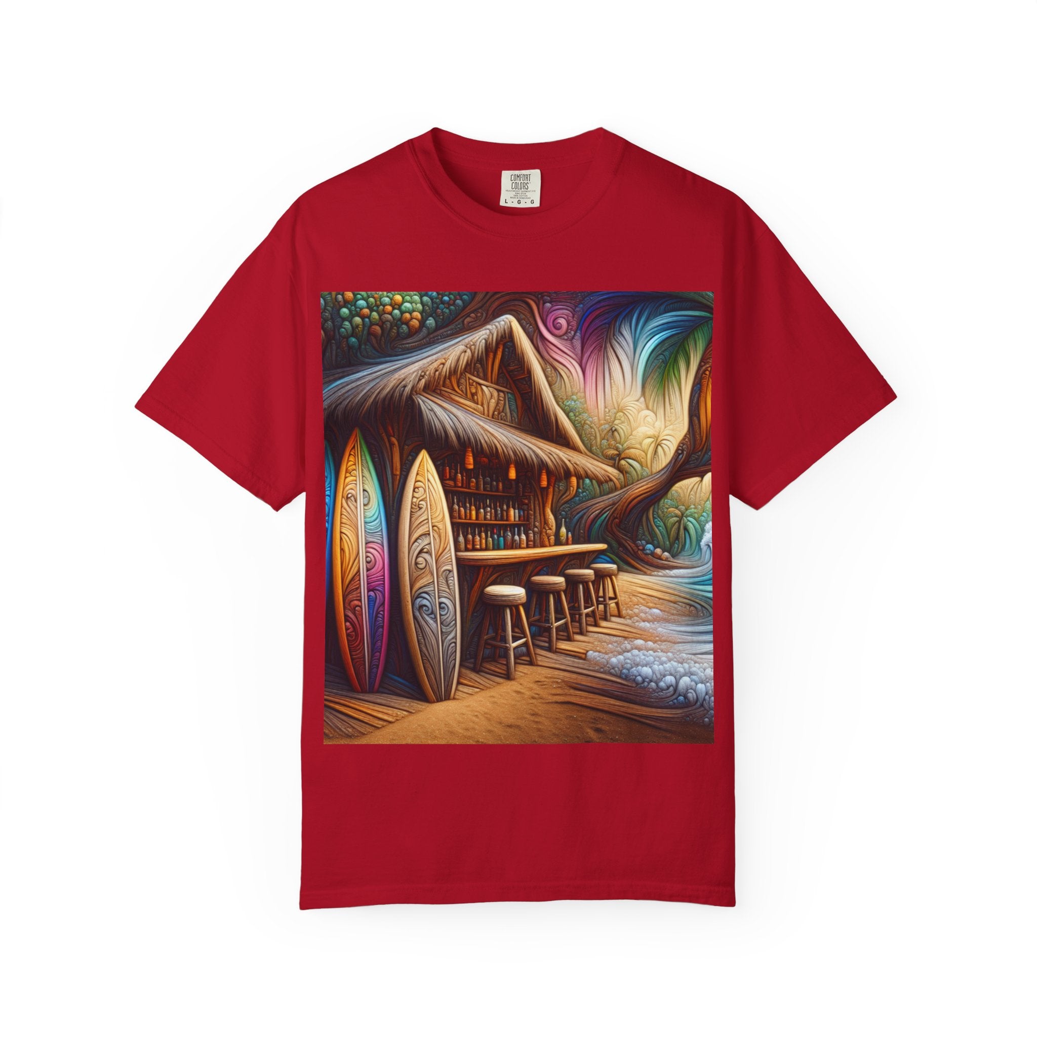 Tropical Vibe T-Shirt, Surf House Art Tee, Beach Lover's Unisex T-Shirt, Summer Apparel, Vacation Mood Shirt