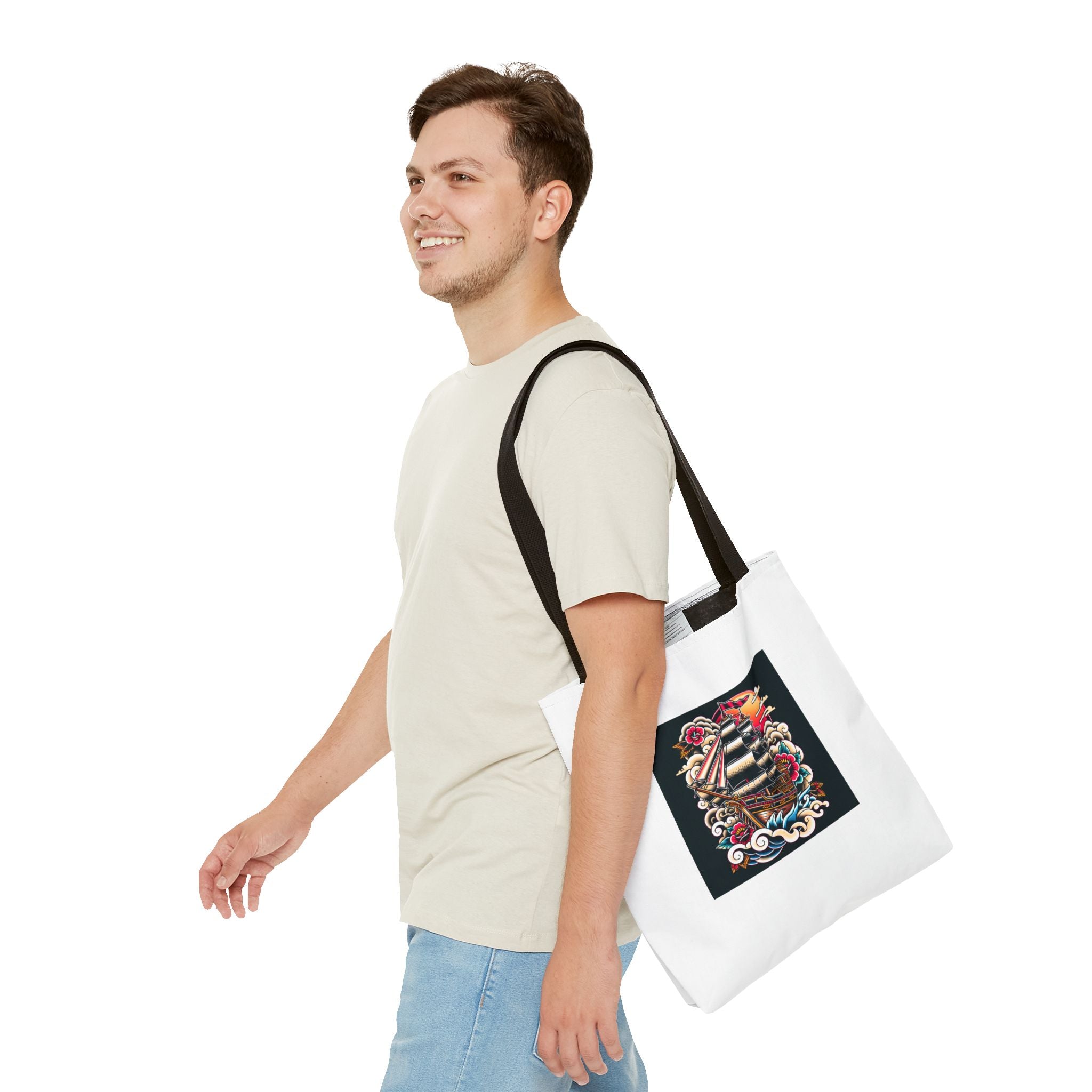 Pirate Ship Tote Bag, Nautical Tote for Adventurers, Eco-Friendly Shopper, Unique Gift for Travelers, Stylish Beach Bag
