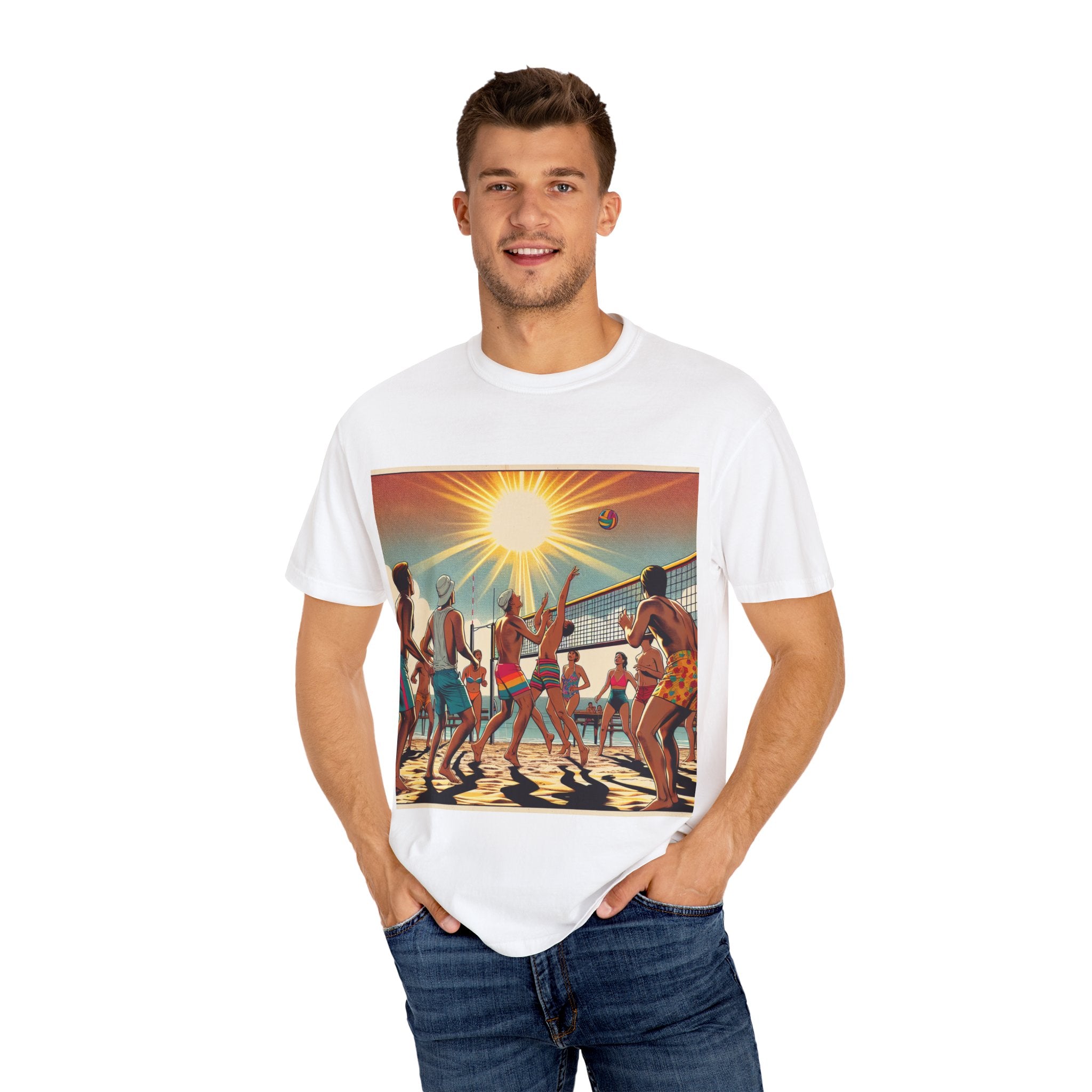 Beach Volleyball Vibes Unisex Garment-Dyed T-shirt | Summer Style, Casual Wear, Gift for Him/Her, Beach Day Essential, Vacation Outfit