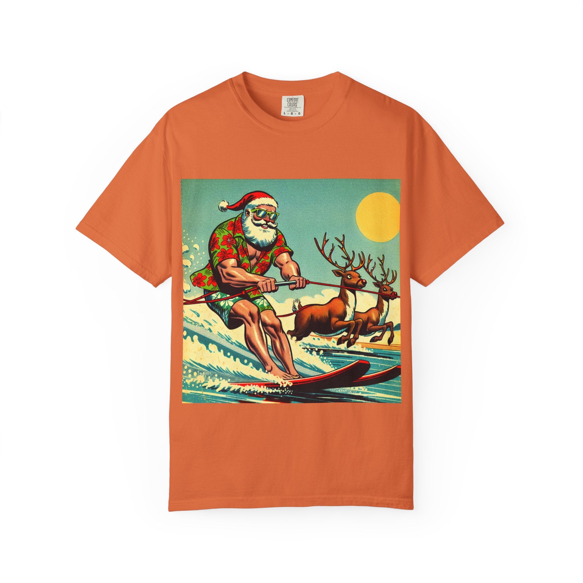 Surfing Santa T-shirt | Holiday Humor Shirt, Christmas Gift, Vintage Santa Tee, Summer Vibes, Unisex Casual Wear