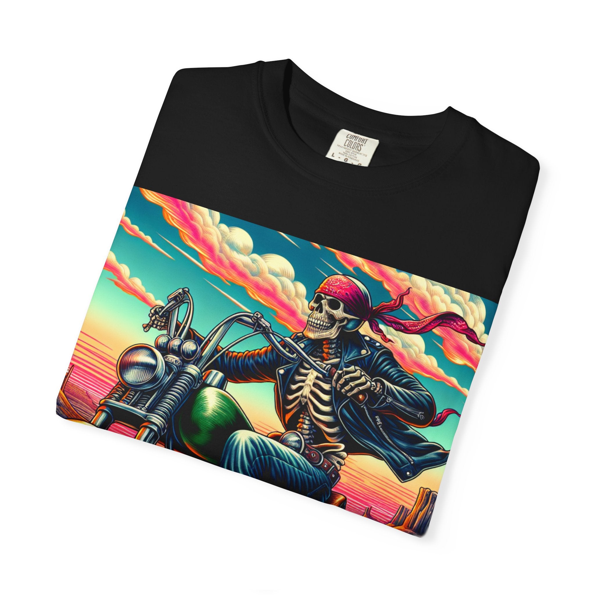 Skeleton Rider T-Shirt - Bohemian Vibe, Perfect for Bikers, Music Festivals, Casual Wear, Gift for Adventurers
