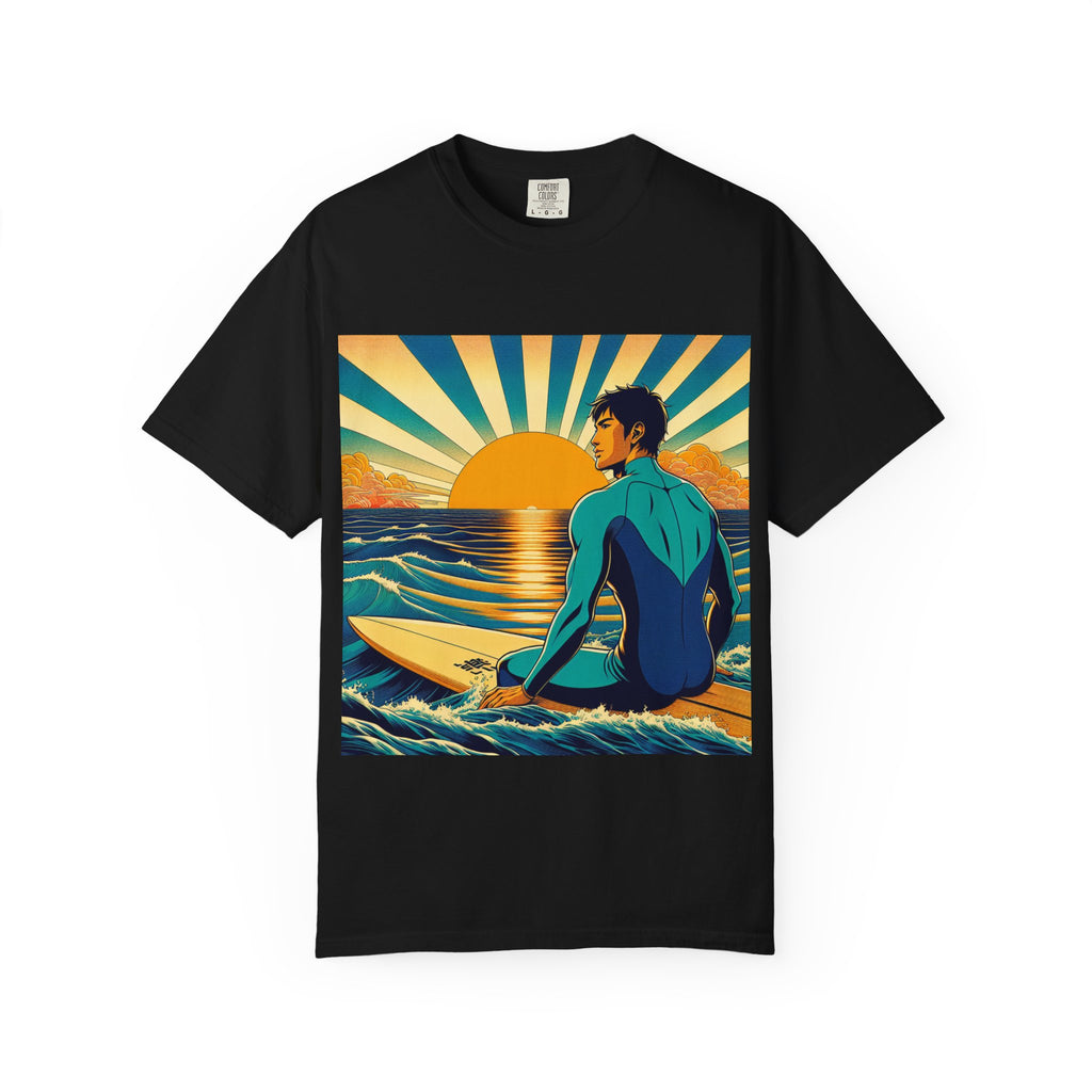 Sunset Surf Unisex T-Shirt, Beachwear, Summer Style, Ocean Lover Gift, Cool Casual Tee, Surfing Enthusiast Apparel