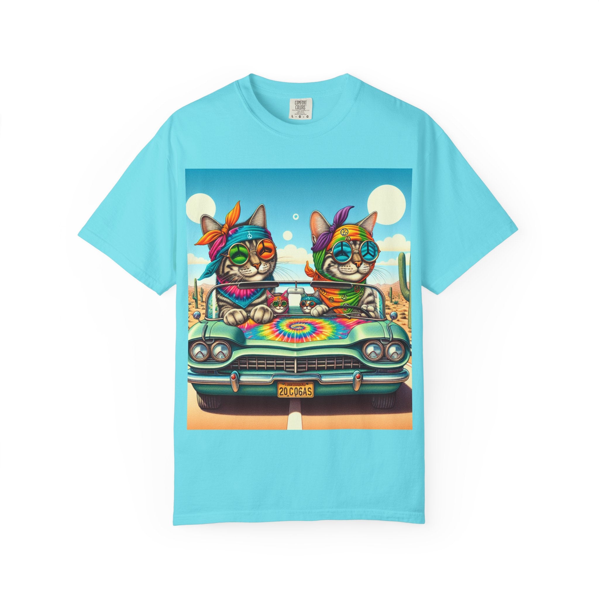 Vibrant Cat Road Trip Unisex T-shirt, Colorful Summer Tee, Gift for Cat Lovers, Festival Apparel, Cute Pet T-shirt, Boho Cat Style