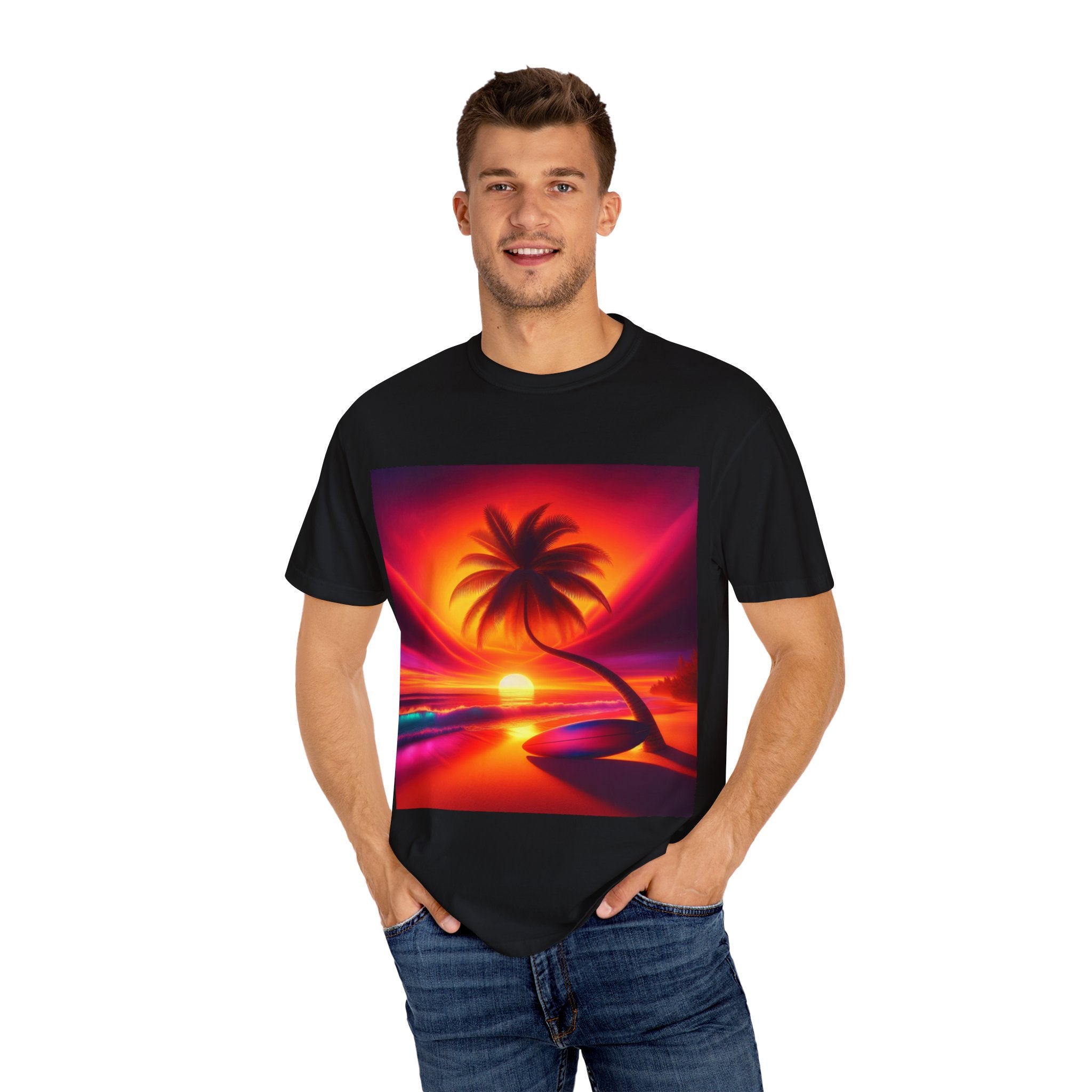 Tropical Sunset T-shirt, Unisex Shirt, Gift for Beach Lovers, Casual Summer Wear, Vacation Tee, Relaxed Fit Top