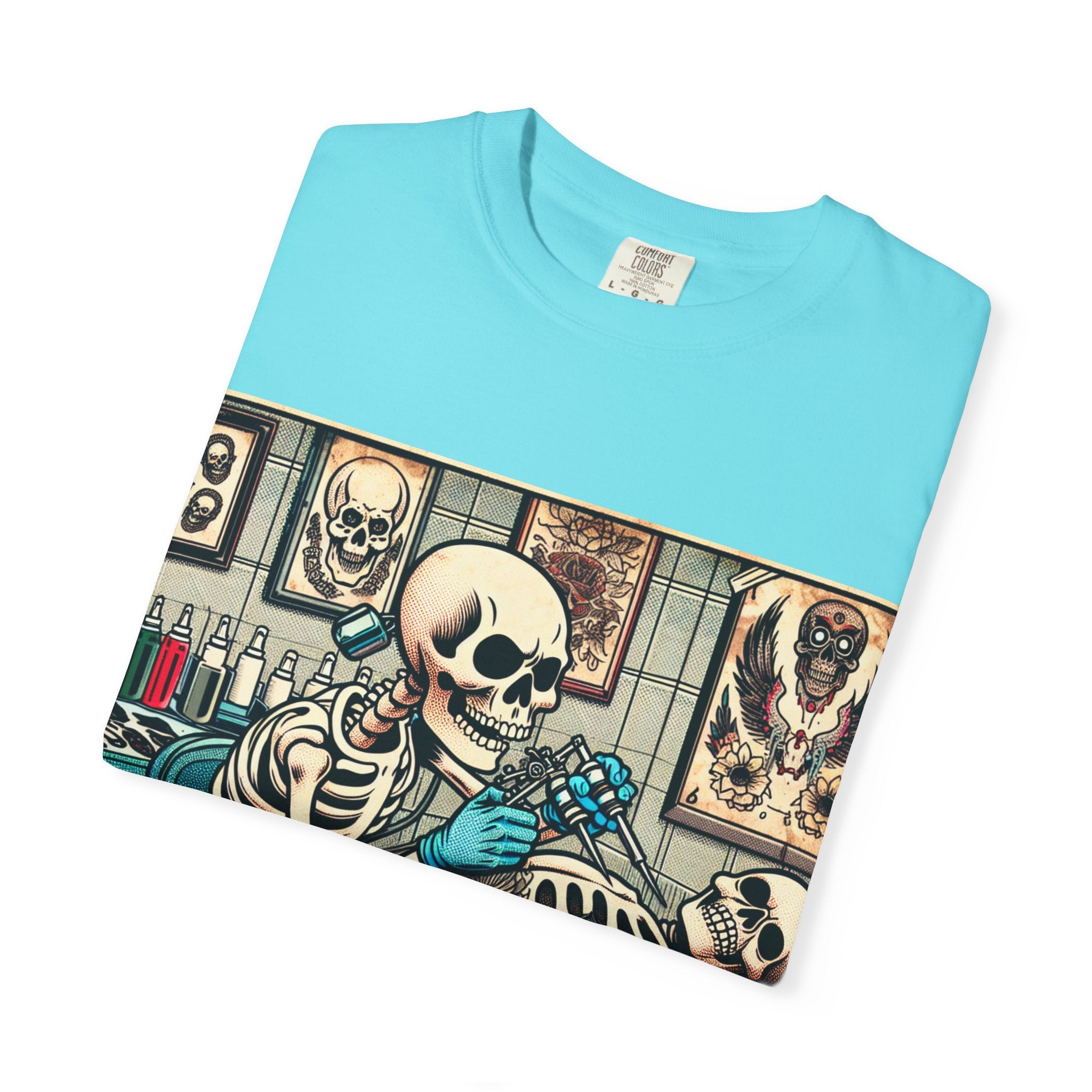 Skeleton Tattoo Shop Unisex T-Shirt, Unique Graphic Tee, Alternative Fashion, Halloween Costume, Gift for Tattoo Lovers