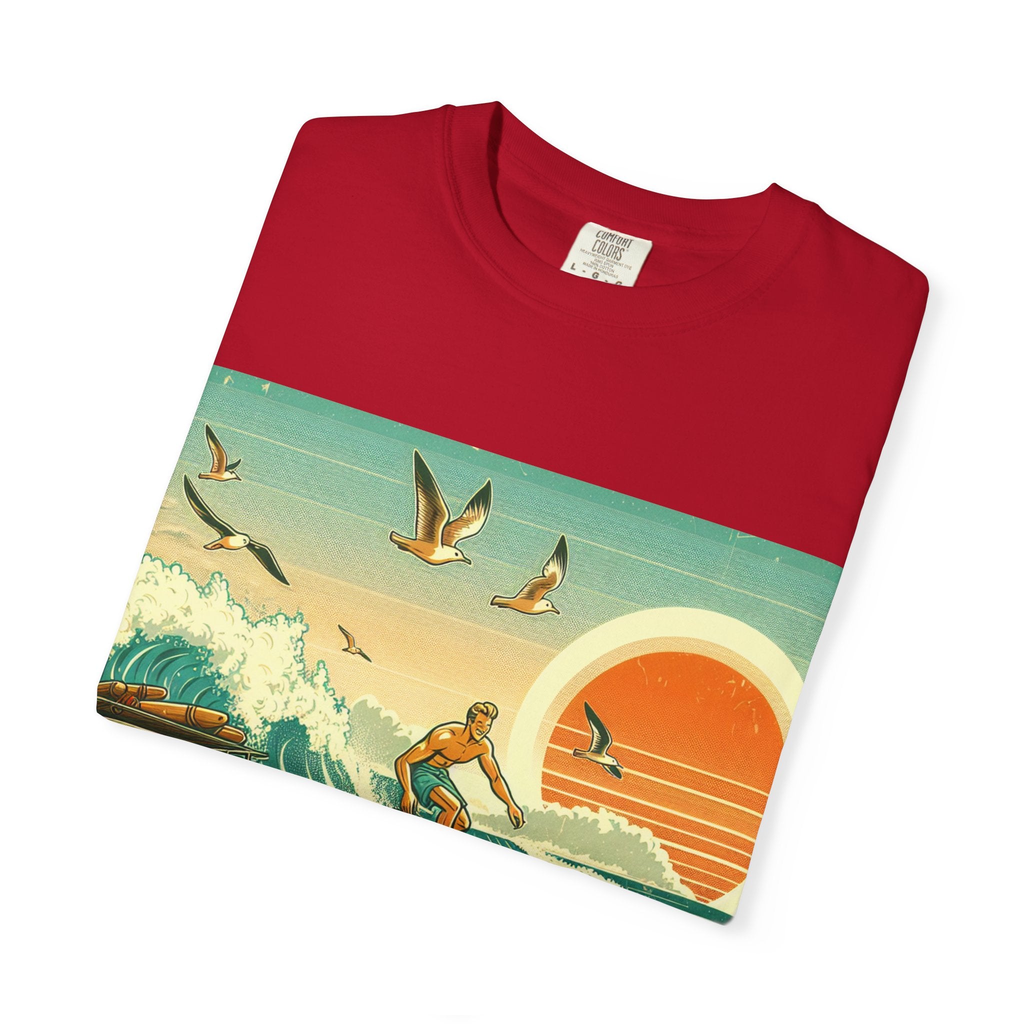 Retro Surf Adventure T-shirt, Vintage Beach Tee, Summer Vibes Shirt, Graphic Surfing Apparel, Gift for Beach Lovers
