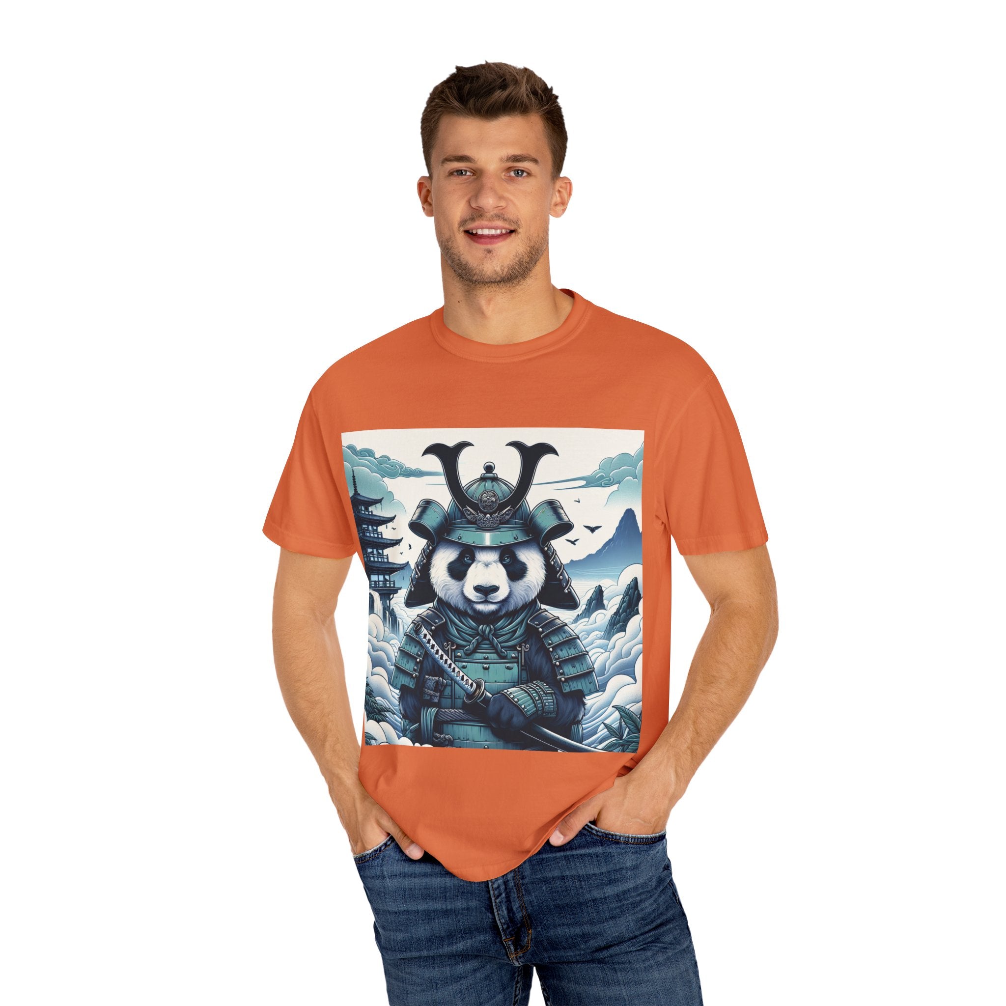 Samurai Panda T-Shirt - Unique Garment-Dyed Tee for Animal Lovers, Anime Fans, Gifts, Casual Wear, Birthday Celebrations