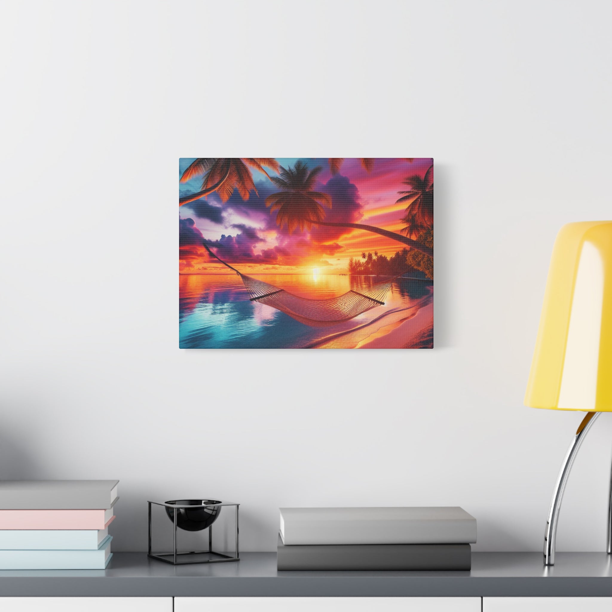 Tropical Sunset Canvas Art, Relaxing Beach Decor, Hammock Wall Hanging, Home Decor, Vacation Vibe Art