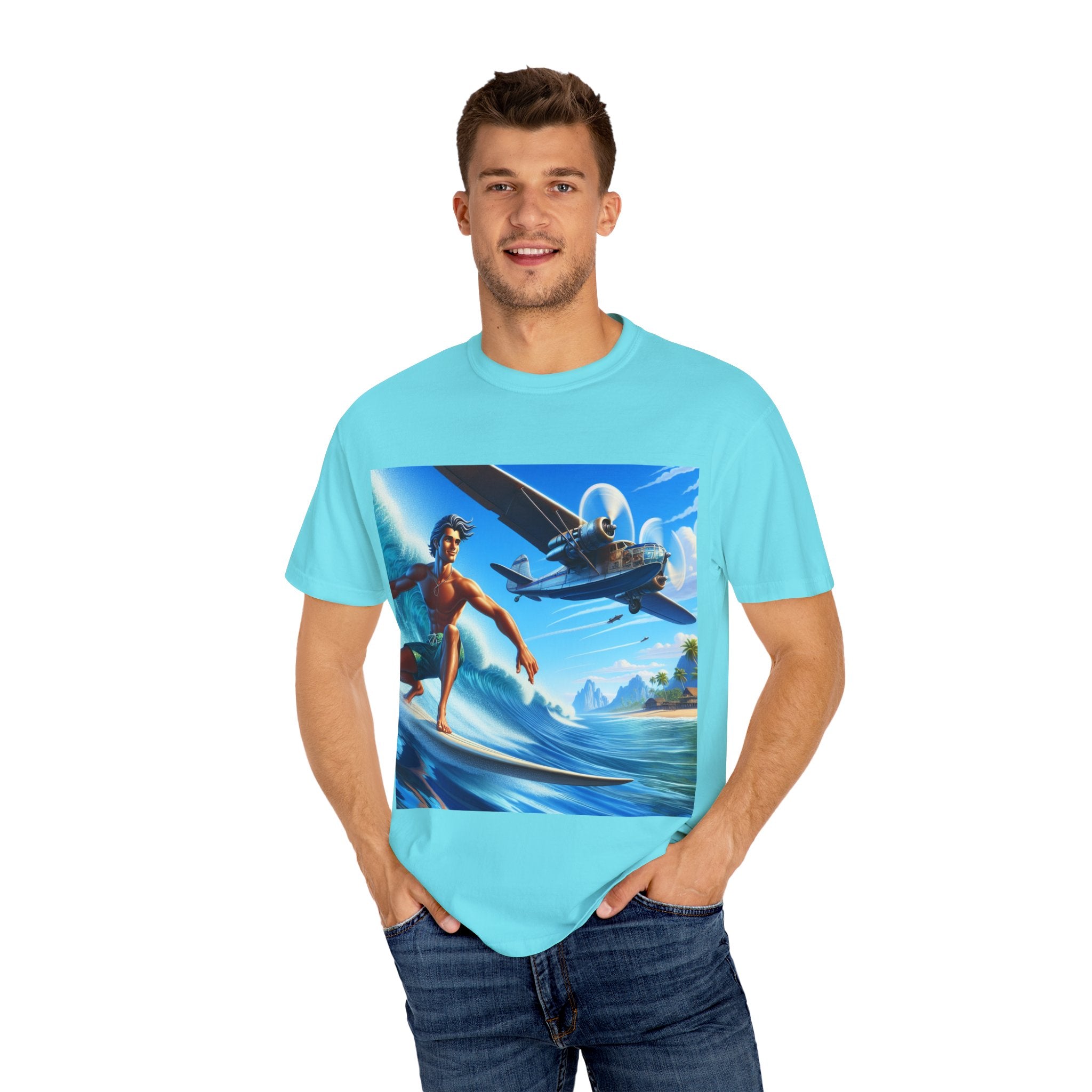 Surf Adventure Unisex T-Shirt, Perfect for Beach Lovers, Vacation Tees, Summer Apparel, Gift for Surfers and Travelers