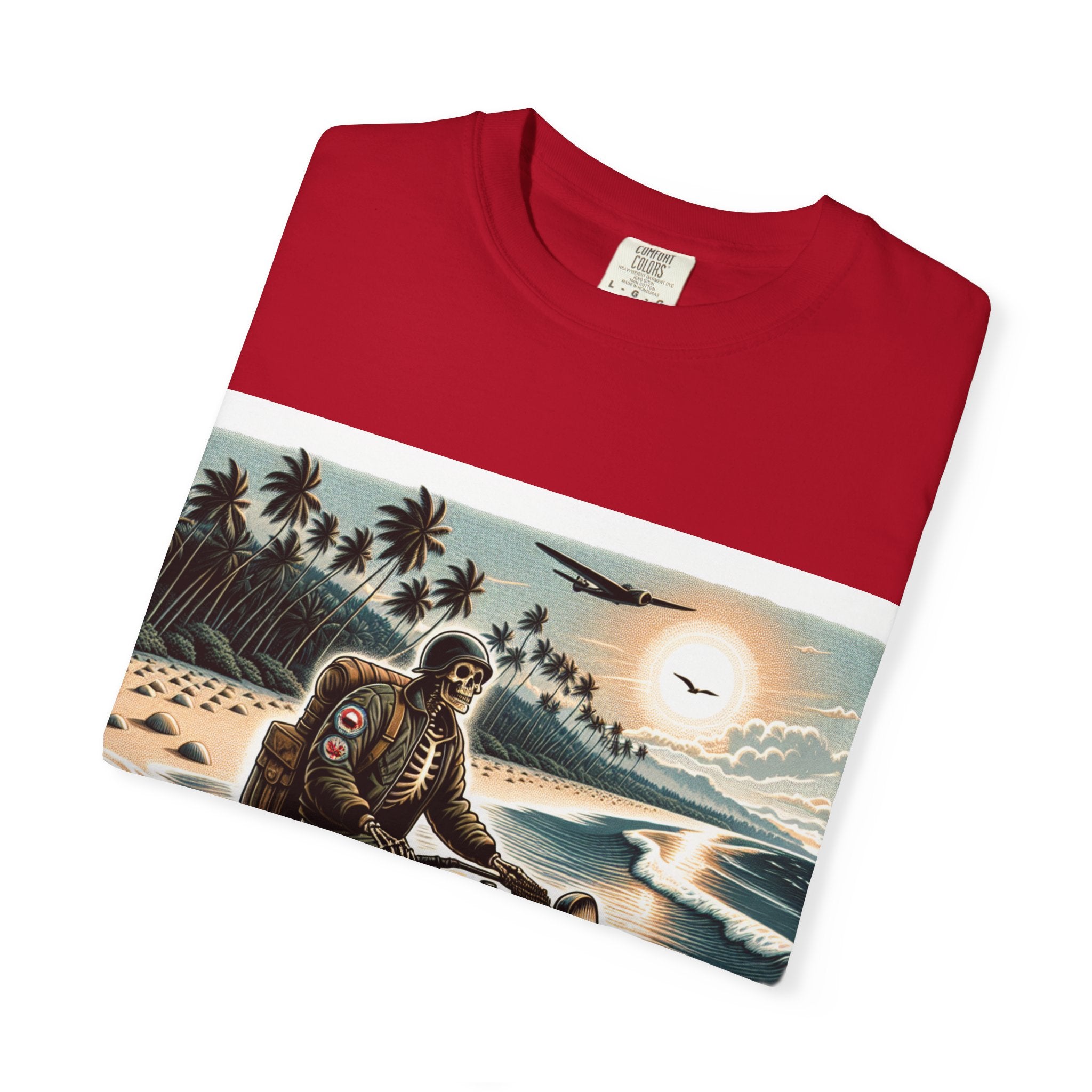 Vintage Motorcycle Beach T-Shirt, Relaxed Style Tee for Bikers, Unisex Graphic Top, Beach Lovers Gift, Adventure Apparel