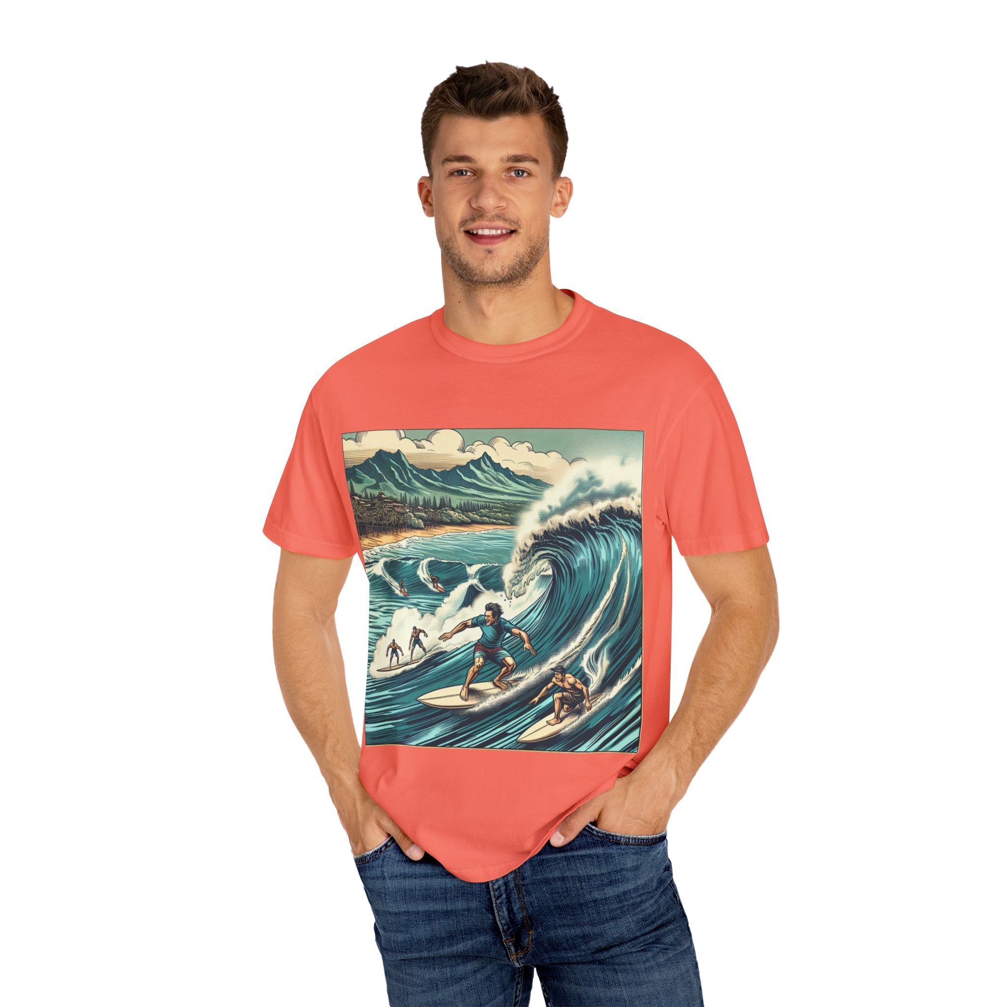 Surfing Waves T-Shirt, Relaxed Summer Style, Beach Lovers Gift, Unisex Tee, Vintage Surf Art, Summer Fun Apparel