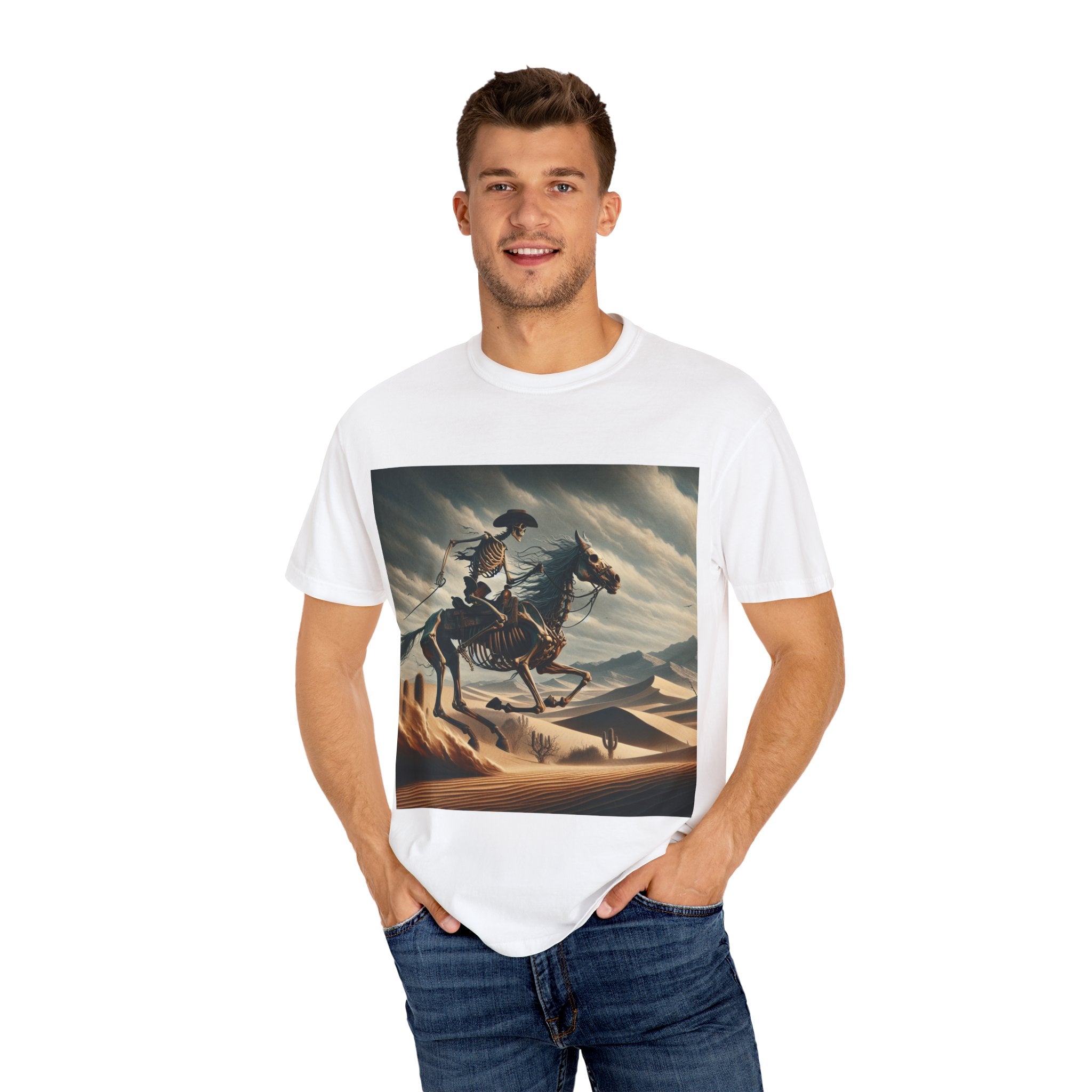 Skeleton Horse Rider T-Shirt, Unisex Graphic Tee for Halloween, Gift for Animal Lovers, Casual Wear, Vintage Style Apparel