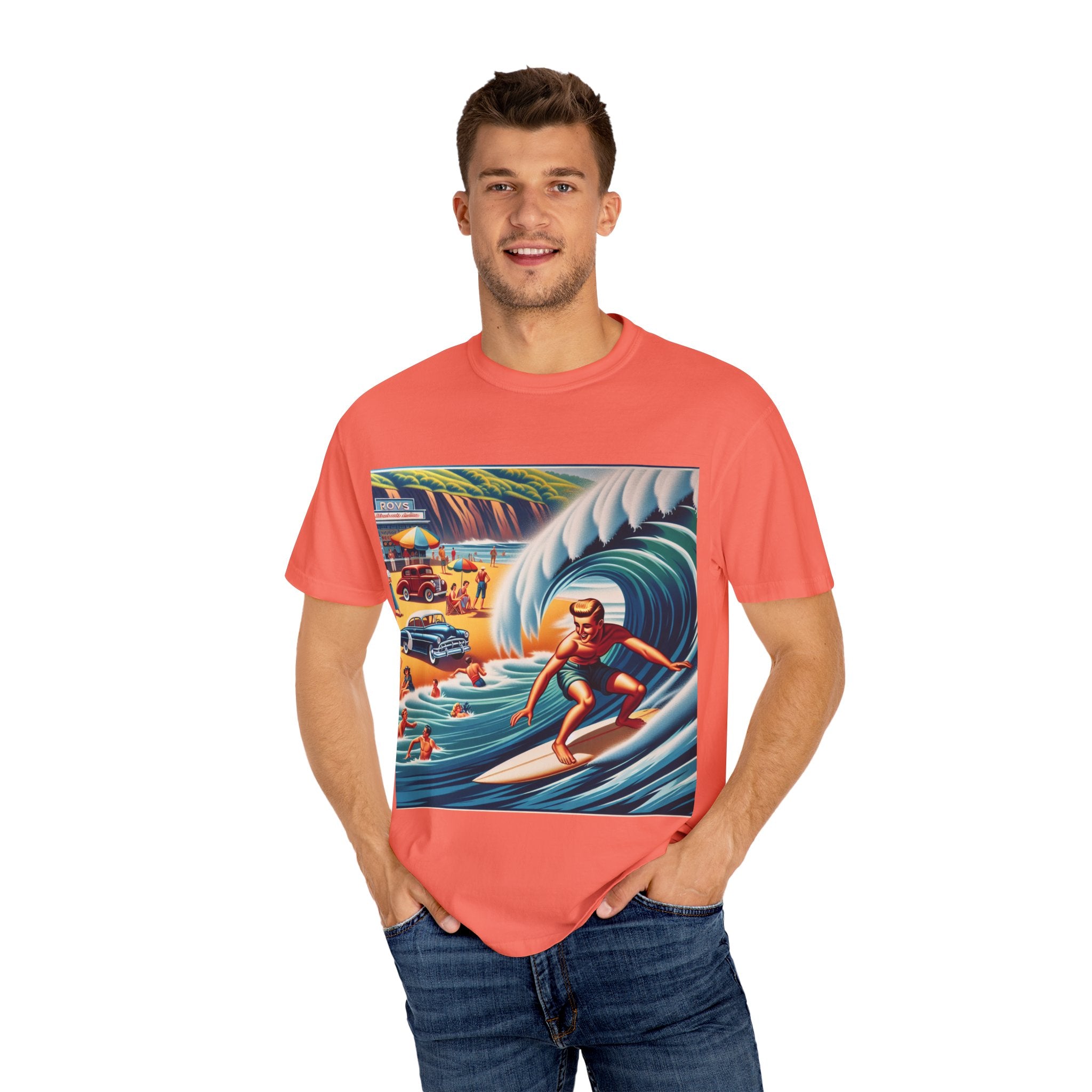 Vintage Surfing T-Shirt, Beach Vibes Tee, Unisex Garment-Dyed Shirt, Summer Apparel, Perfect for Surfers, Surfing Lovers Gift