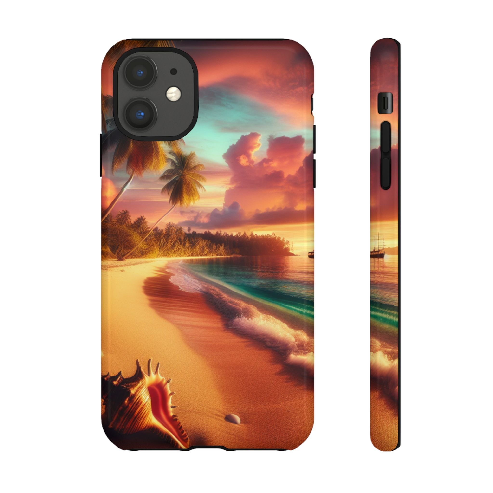 Tough Cases Beach Sunset Phone Case, Tropical Vibe, Gift for Vacation Lovers, Summer Accessory, Shell Design Decor