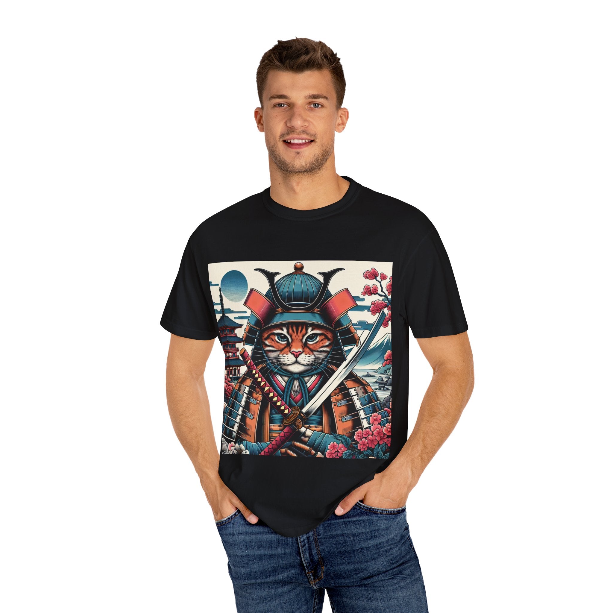Samurai Tiger T-Shirt, Unisex Graphic Tee with Fierce Cat Design, Perfect Gift for Cat Lovers, Cool Anime Style, Unique Casual Wear