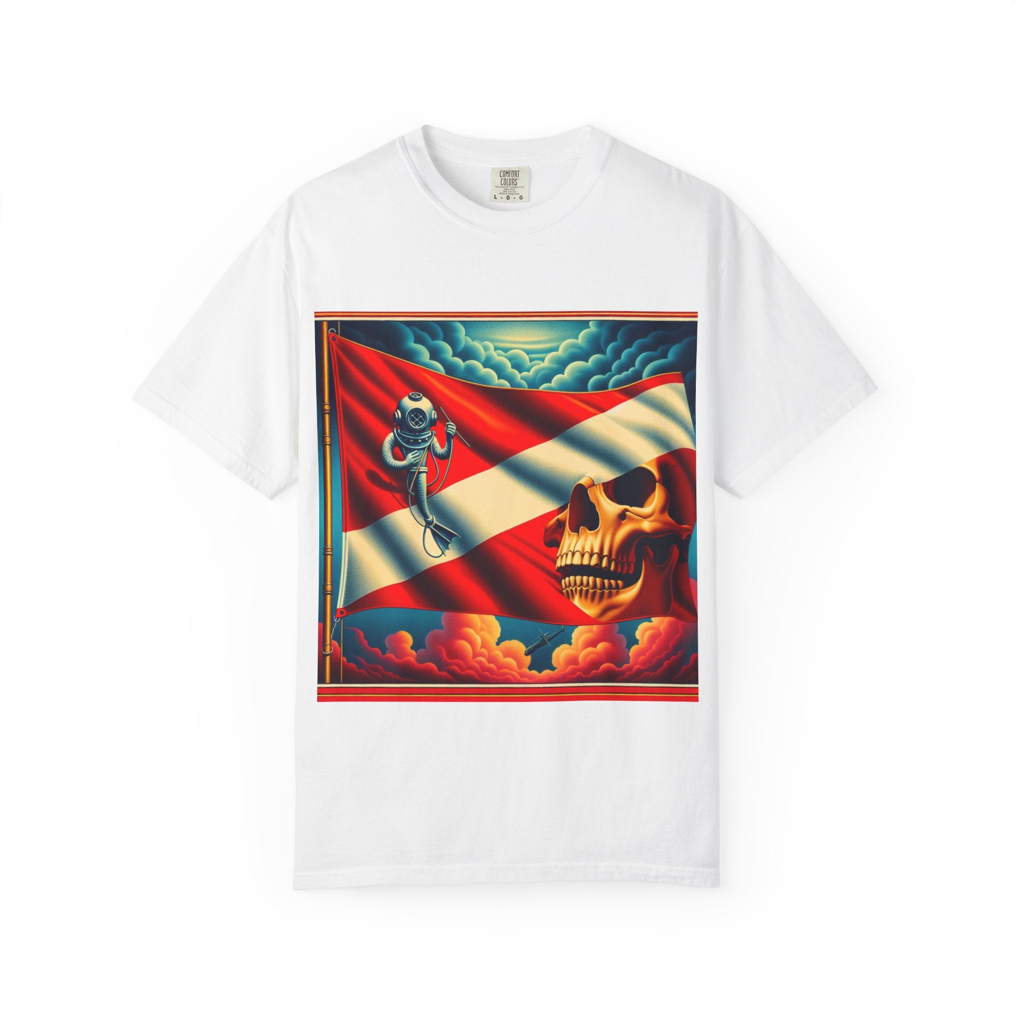 Vibrant Graphic T-shirt, Bold Skull and Astronaut Design, Unisex Casual Wear, Summer Vibes, Festival Attire, Unique Gift Idea