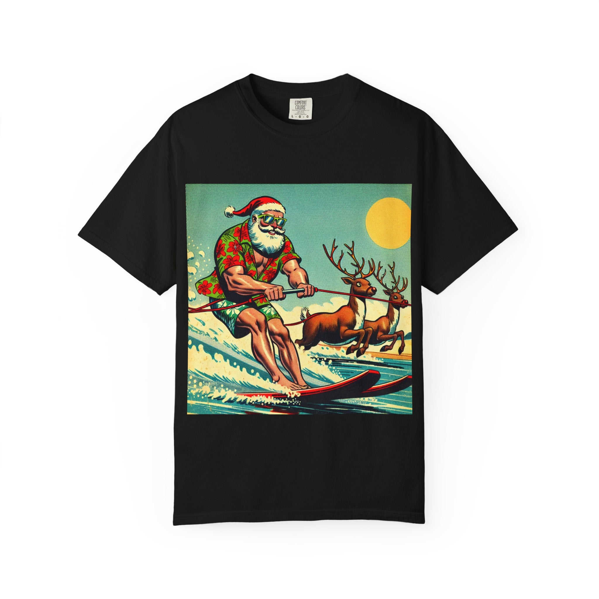 Surfing Santa T-shirt | Holiday Humor Shirt, Christmas Gift, Vintage Santa Tee, Summer Vibes, Unisex Casual Wear