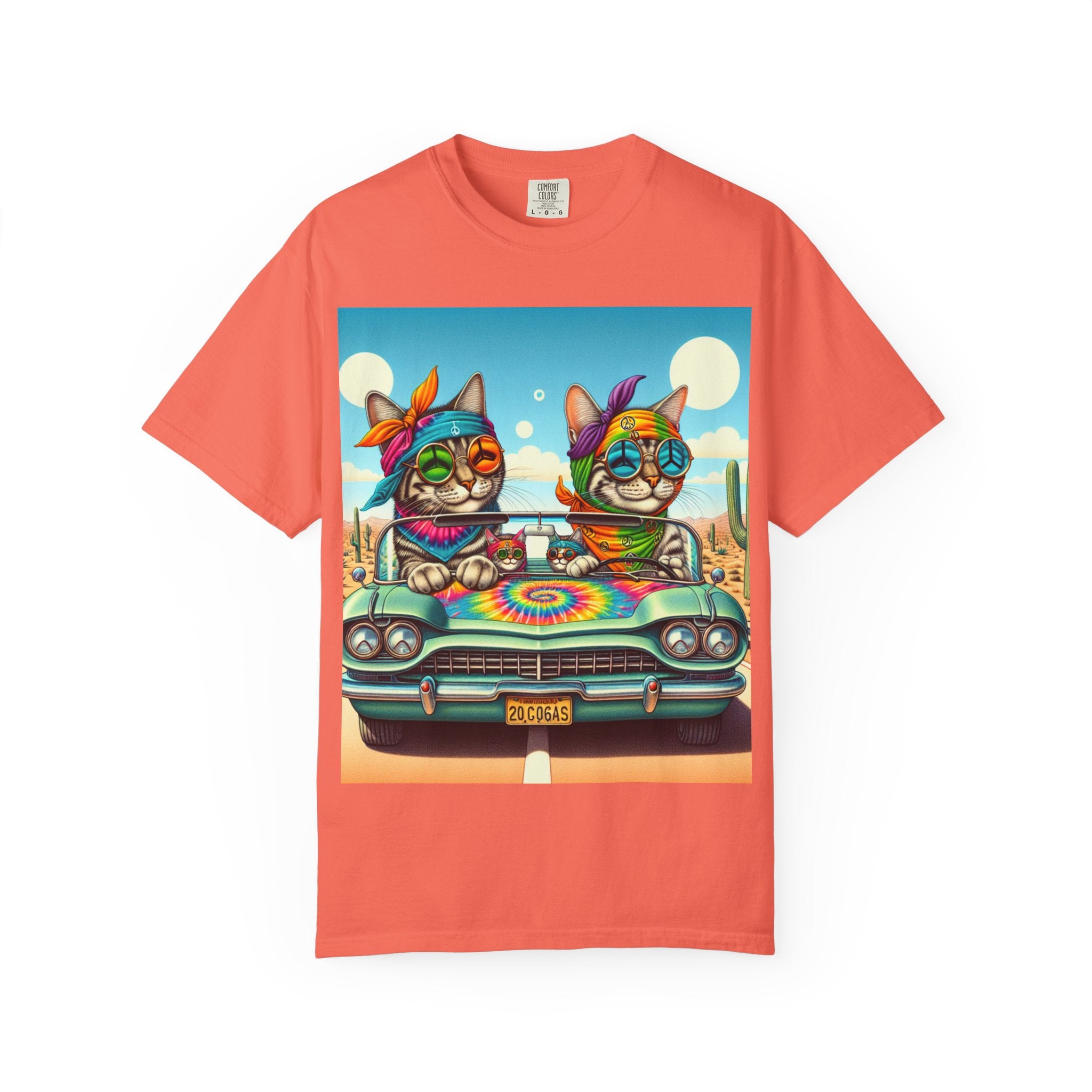 Vibrant Cat Road Trip Unisex T-shirt, Colorful Summer Tee, Gift for Cat Lovers, Festival Apparel, Cute Pet T-shirt, Boho Cat Style