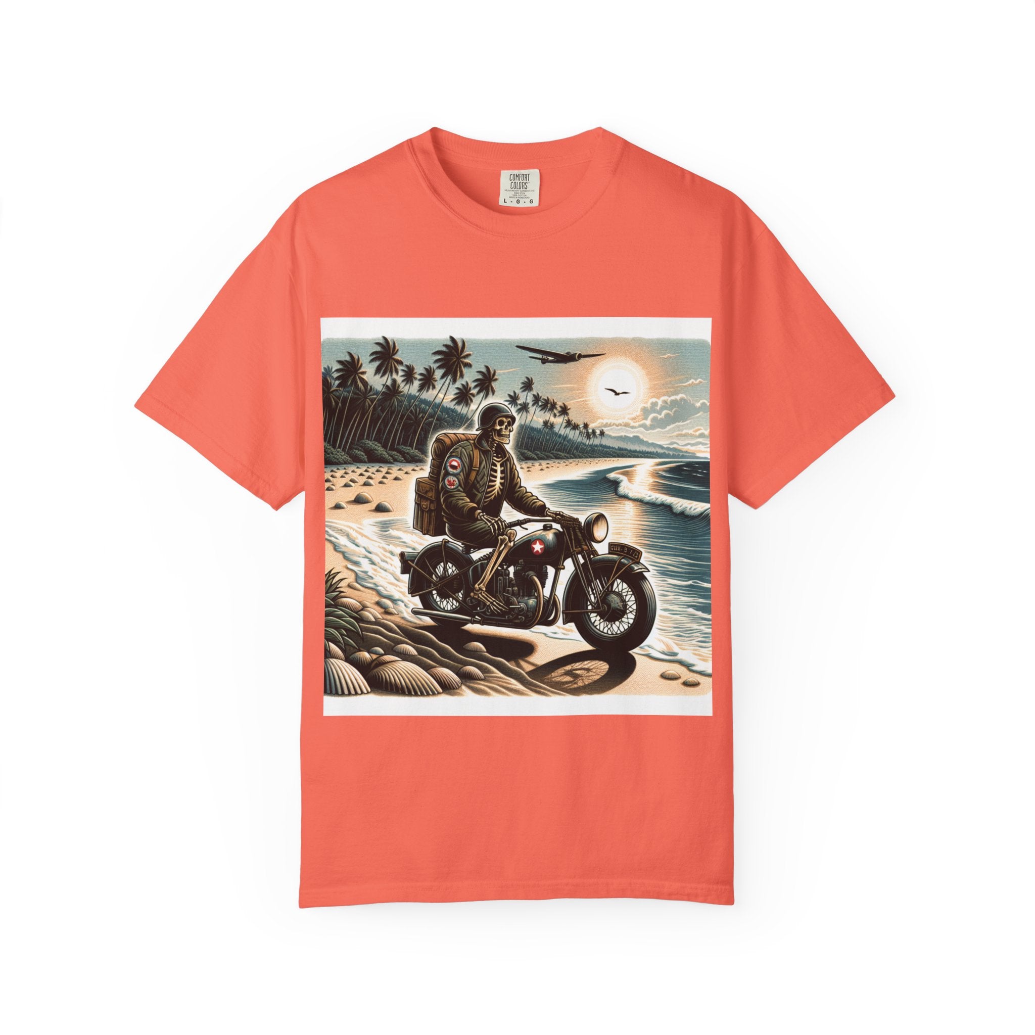 Vintage Motorcycle Beach T-Shirt, Relaxed Style Tee for Bikers, Unisex Graphic Top, Beach Lovers Gift, Adventure Apparel