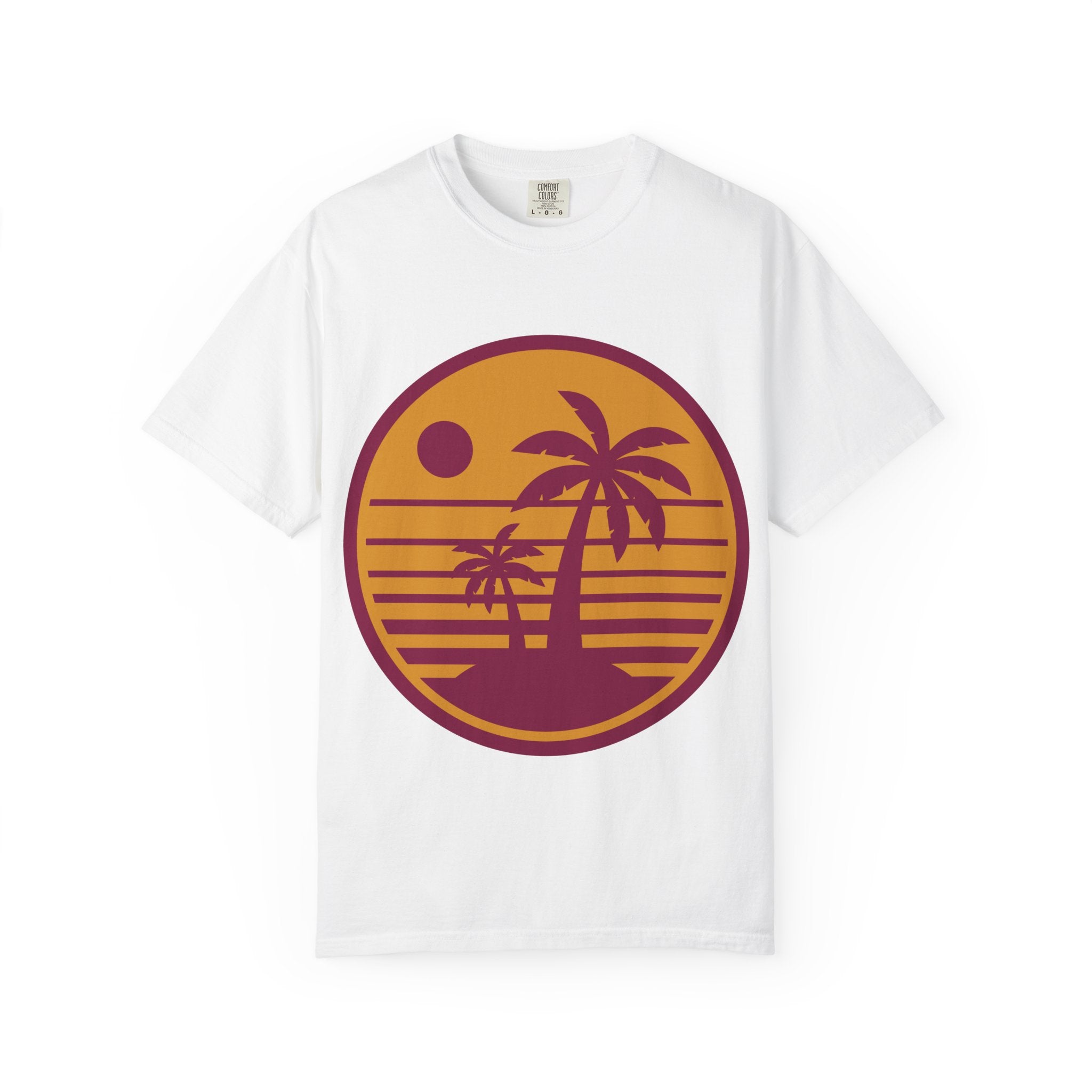 Sunset Palm Tree T-shirt, Casual Summer Tee, Unisex Beachwear, Graphic Tee for Vacation, Gift for Nature Lovers