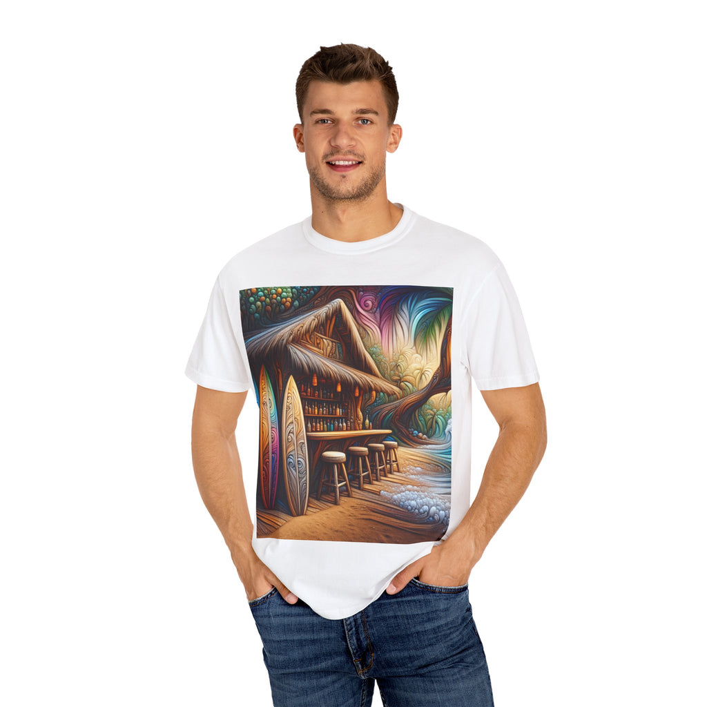 Tropical Vibe T-Shirt, Surf House Art Tee, Beach Lover's Unisex T-Shirt, Summer Apparel, Vacation Mood Shirt