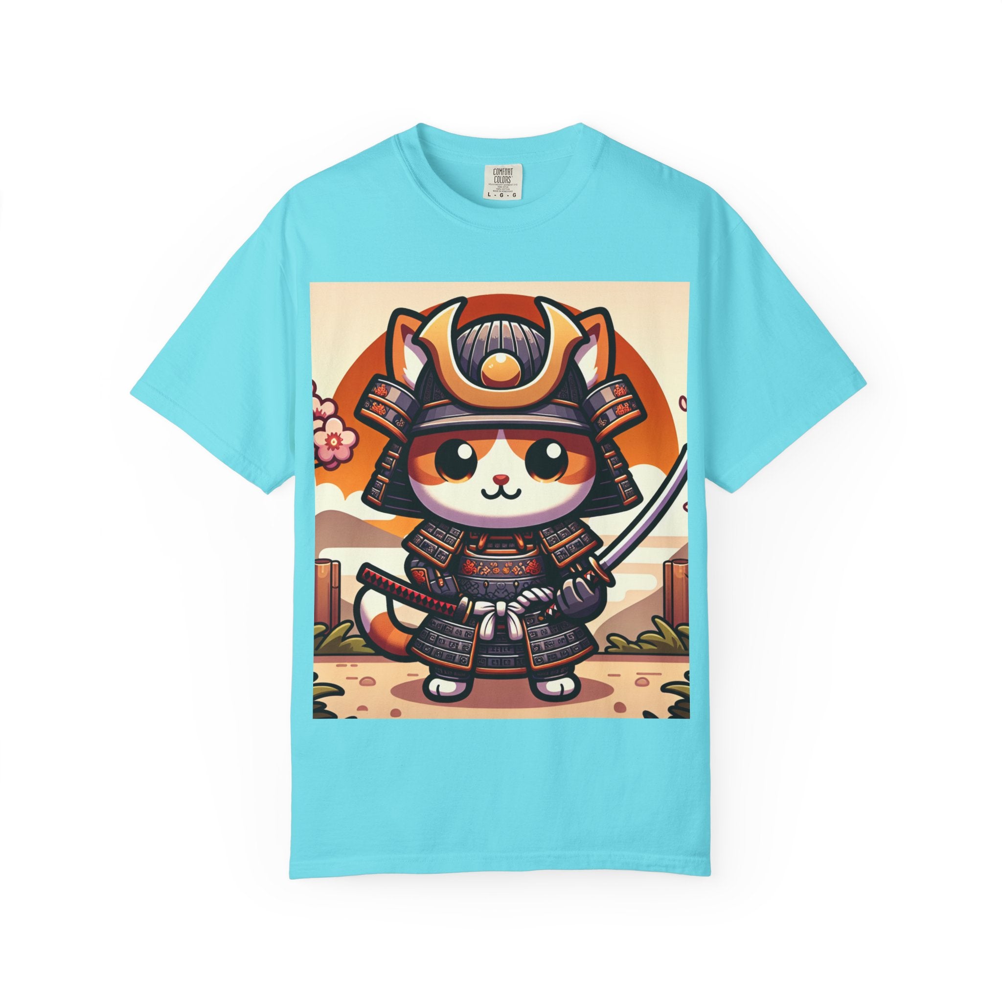Samurai Cat T-shirt, Unisex Vintage Tee, Cute Cat Lover Gift, Anime Inspired Shirt, Perfect for Pet Lovers, Casual Streetwear