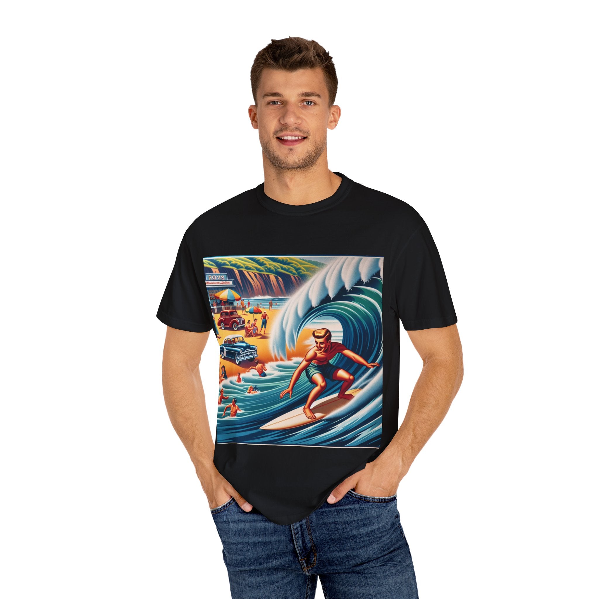Vintage Surfing T-Shirt, Beach Vibes Tee, Unisex Garment-Dyed Shirt, Summer Apparel, Perfect for Surfers, Surfing Lovers Gift