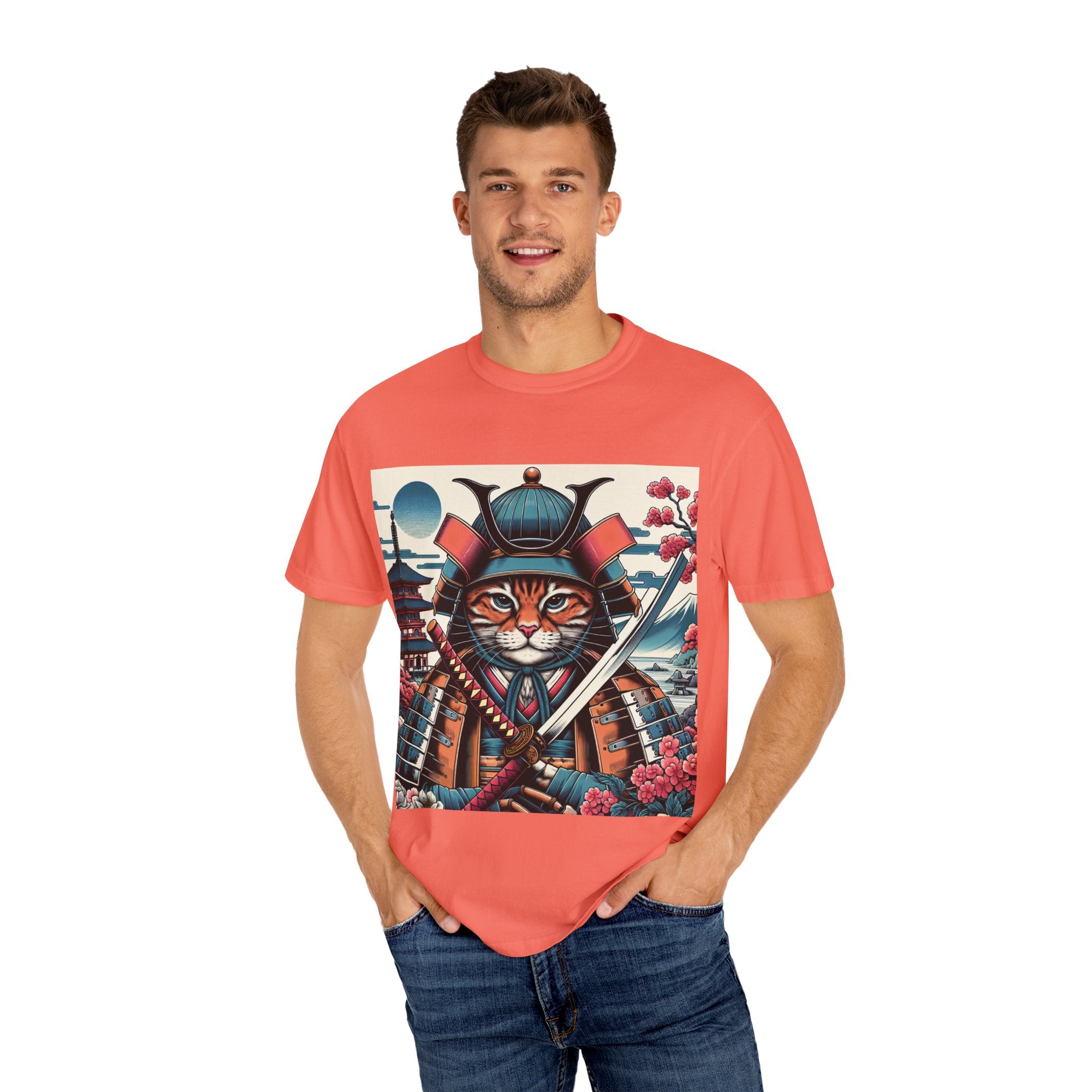 Samurai Tiger T-Shirt, Unisex Graphic Tee with Fierce Cat Design, Perfect Gift for Cat Lovers, Cool Anime Style, Unique Casual Wear