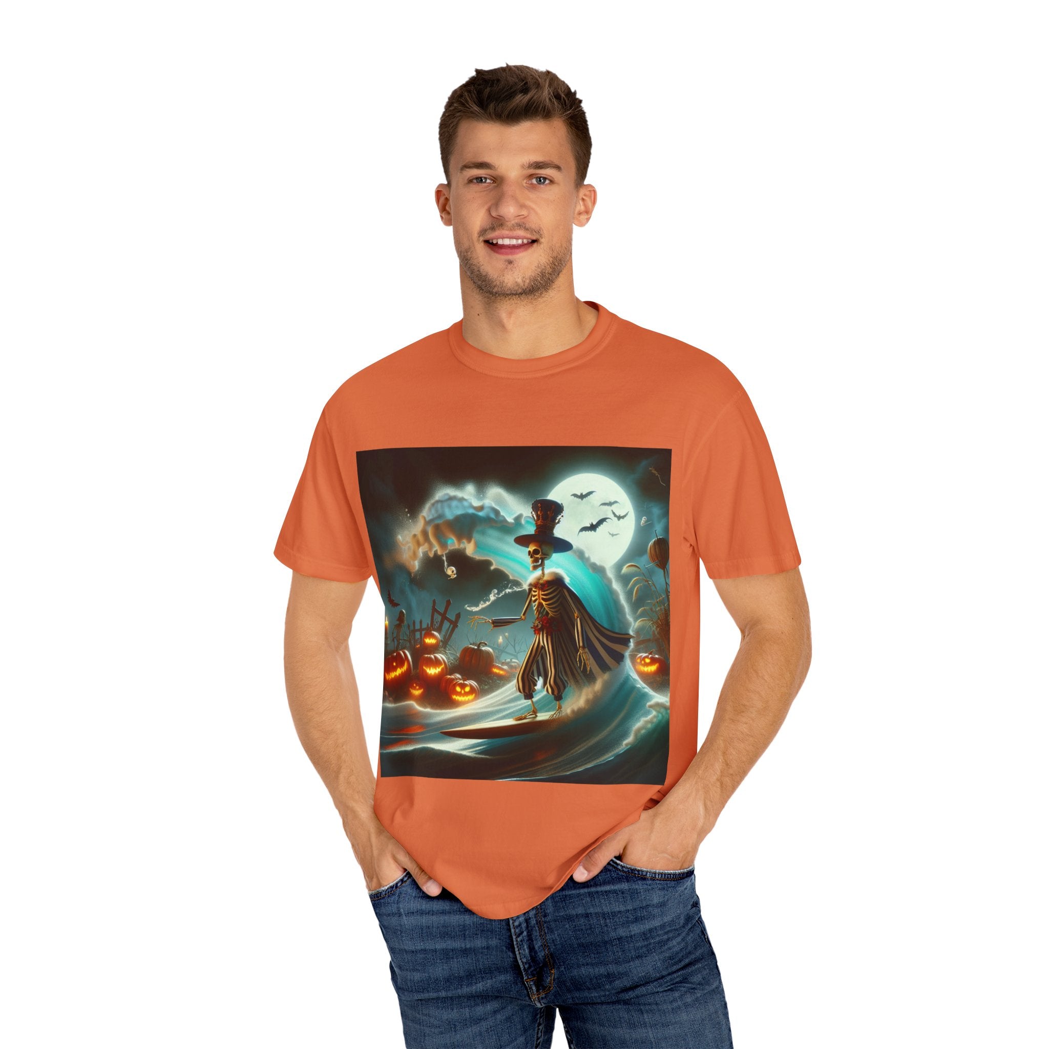 Halloween Themed Unisex Garment-Dyed T-shirt, Spooky Shirt, Pumpkin Tee, Fall Fashion, Ghostly Vibes, Gift for Halloween Lovers