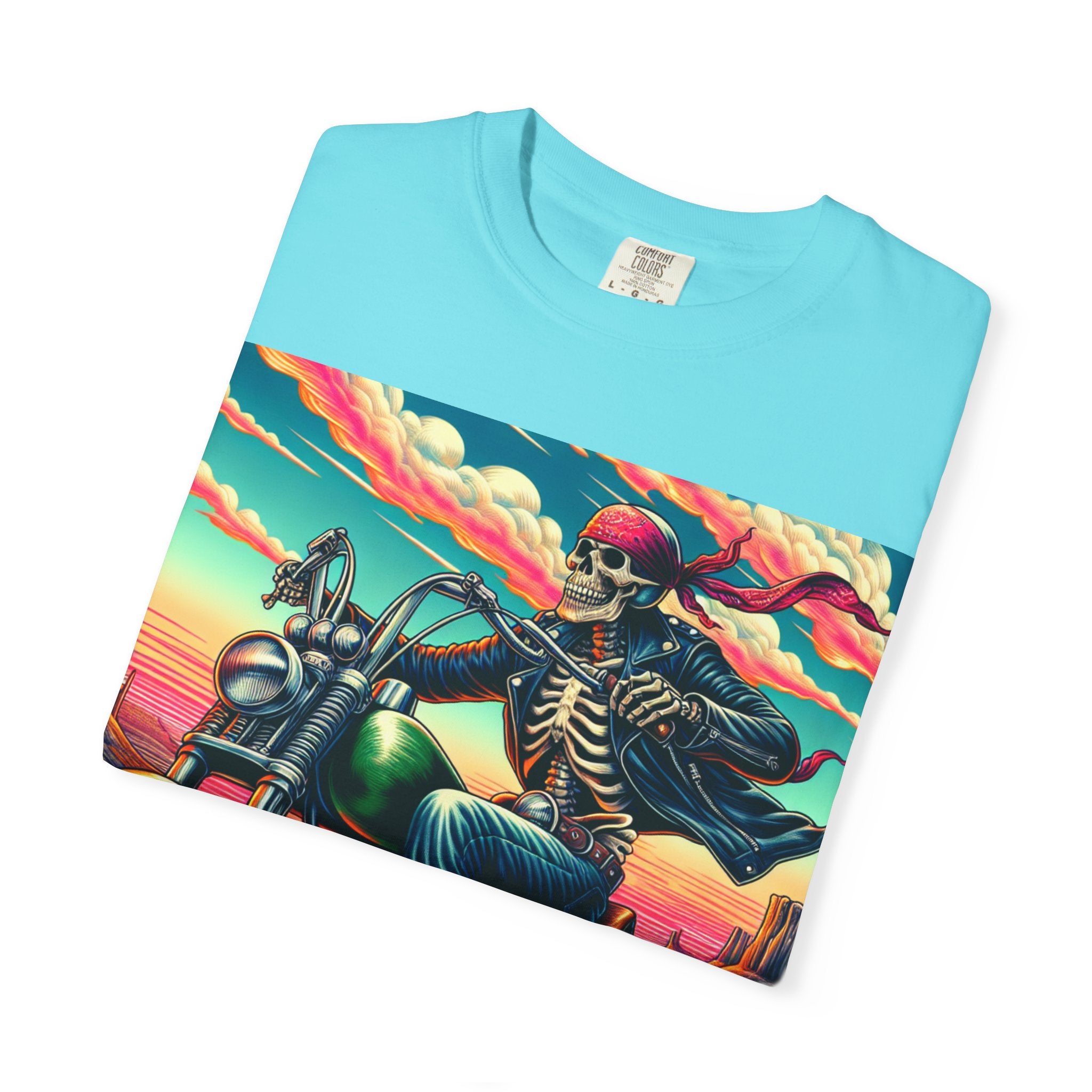 Skeleton Rider T-Shirt - Bohemian Vibe, Perfect for Bikers, Music Festivals, Casual Wear, Gift for Adventurers