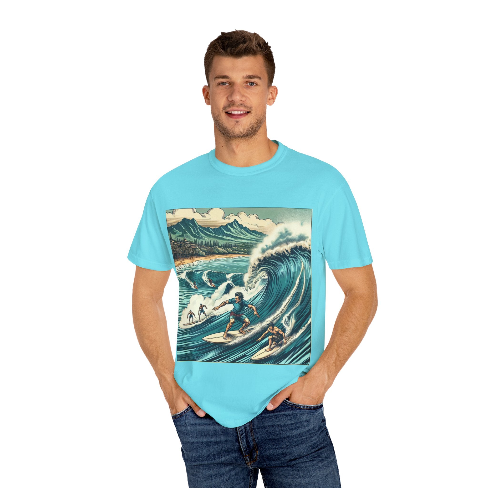 Surfing Waves T-Shirt, Relaxed Summer Style, Beach Lovers Gift, Unisex Tee, Vintage Surf Art, Summer Fun Apparel