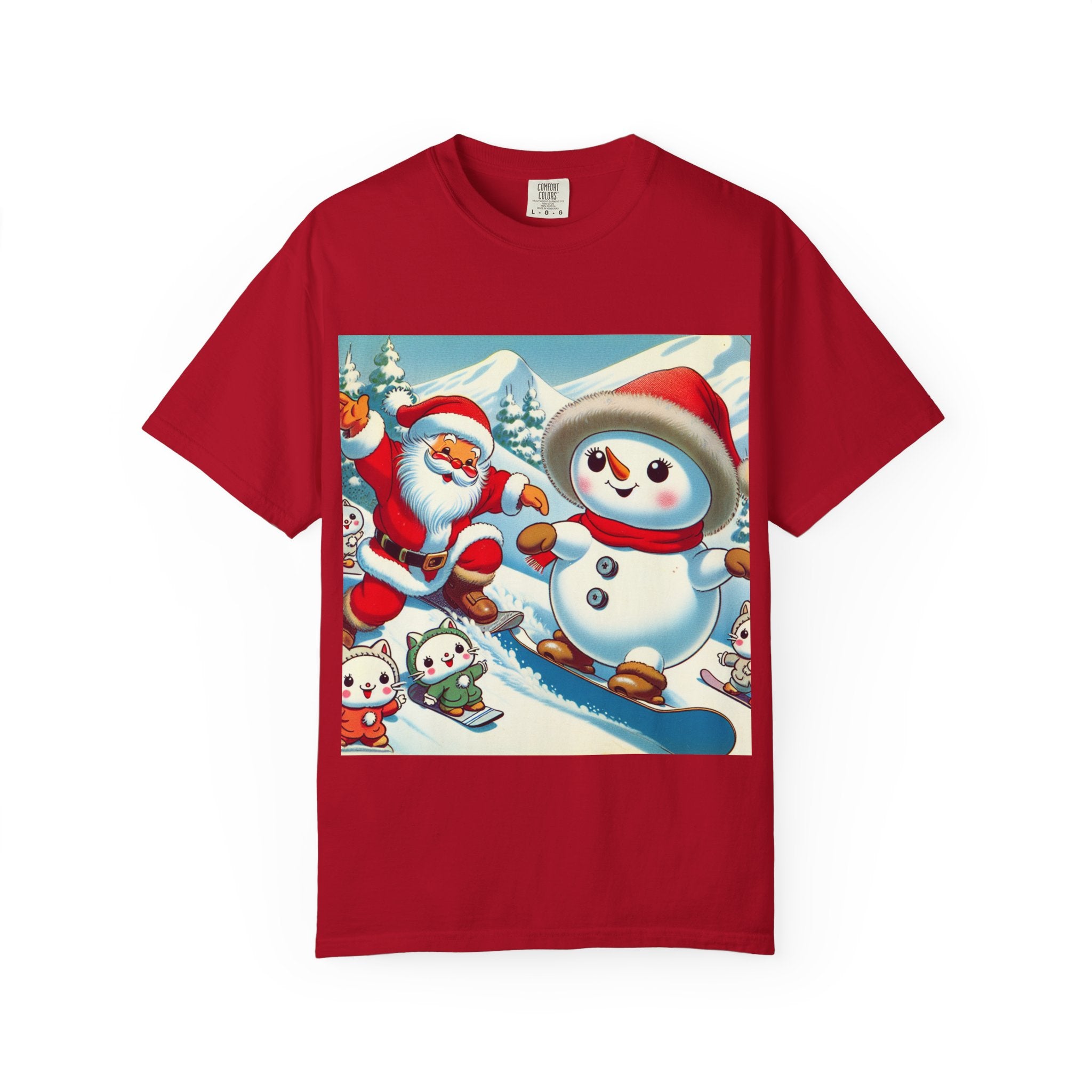 Festive Holiday T-shirt - Santa and Snowman Graphic, Christmas Gift, Unisex Tee, Winter Wear, Cute Christmas Shirt