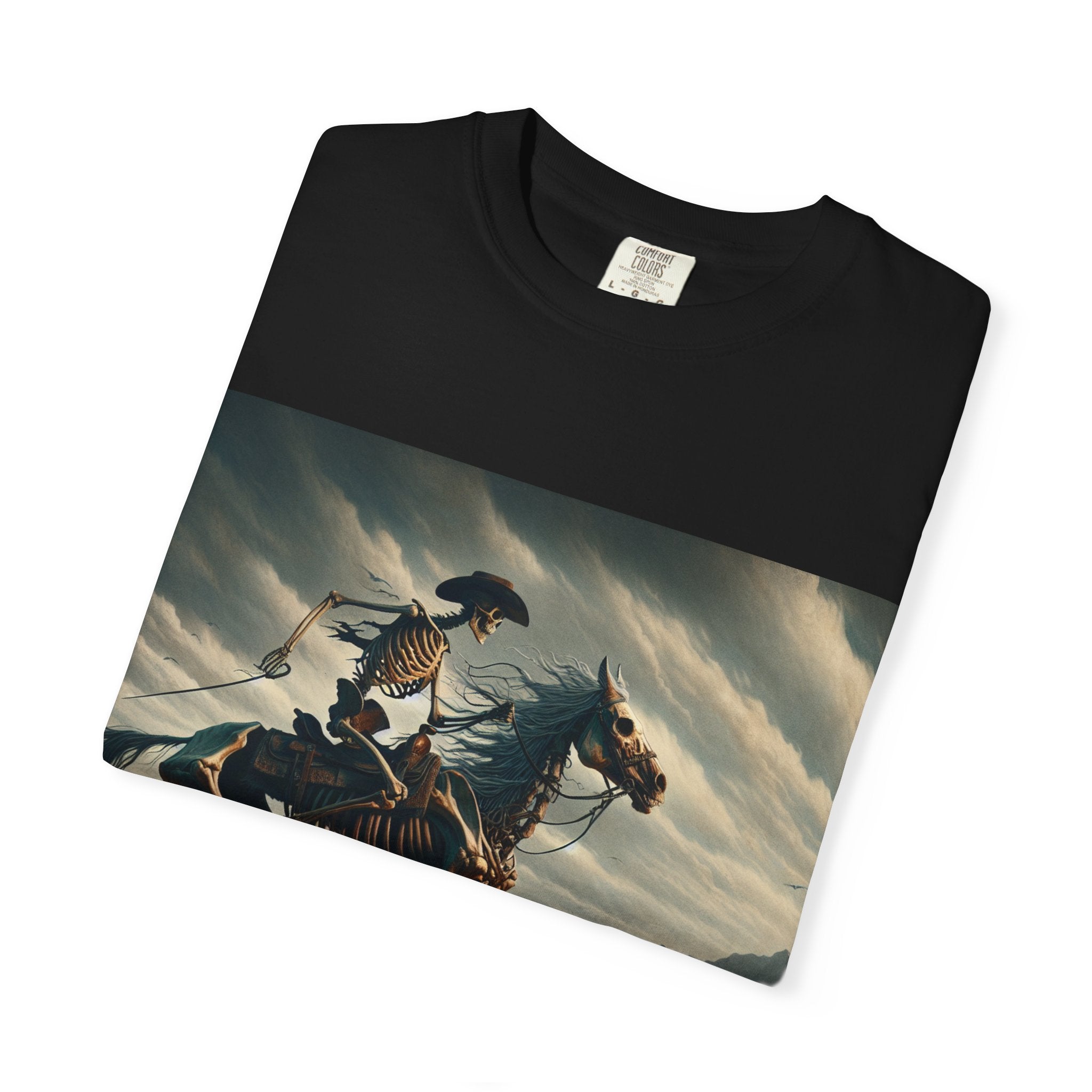Skeleton Horse Rider T-Shirt, Unisex Graphic Tee for Halloween, Gift for Animal Lovers, Casual Wear, Vintage Style Apparel