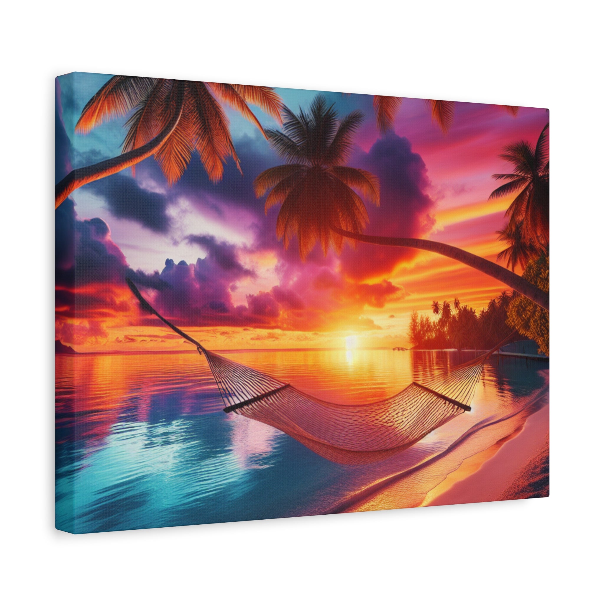 Tropical Sunset Canvas Art, Relaxing Beach Decor, Hammock Wall Hanging, Home Decor, Vacation Vibe Art