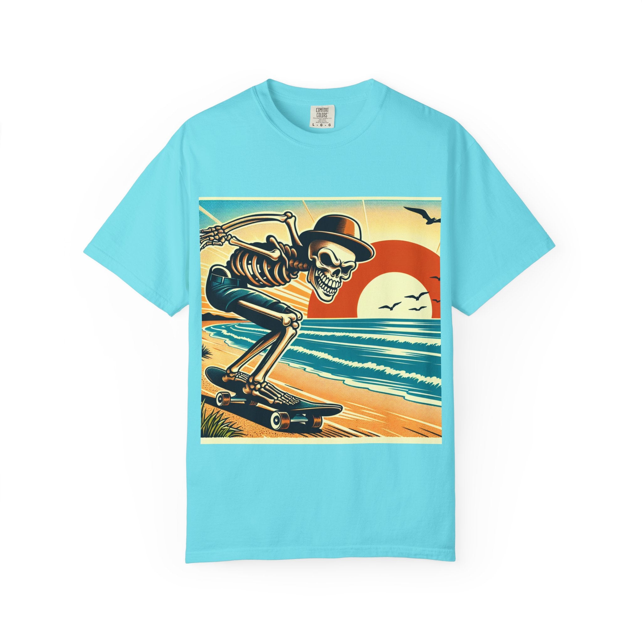 Skeleton Skateboarder Unisex T-Shirt, Beach Vibe Tee, Summer Fashion, Gift for Skaters, Casual Wear, Unique Graphic Tee