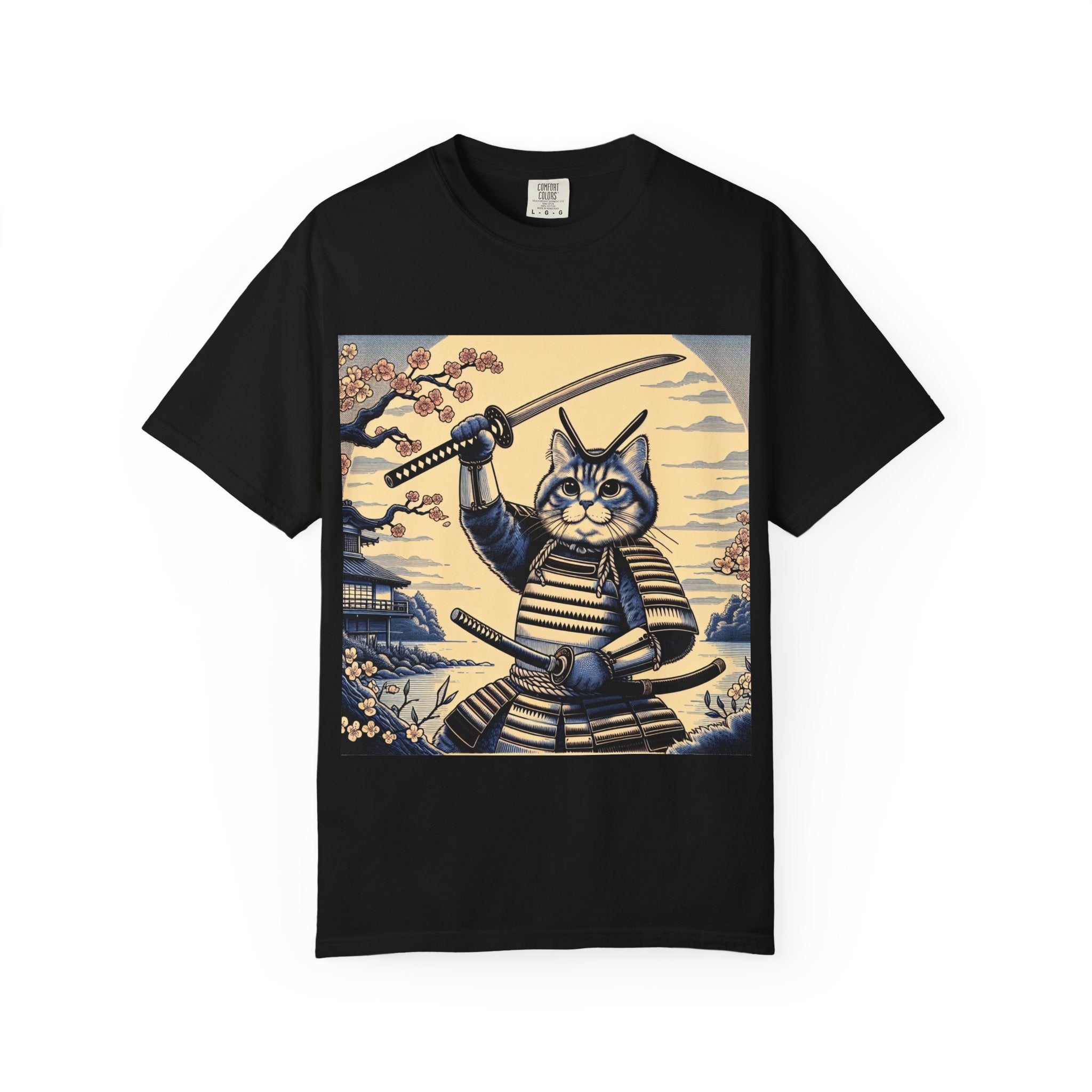 Samurai Cat T-Shirt, Unisex Graphic Tee, Unique Animal Design, Gift for Cat Lovers, Casual Wear, Anime Inspired Style